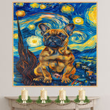 French Bulldog Dog Portrait in Starry Night Style with Swirling Sky and Bold Brush Strokes Inspired by Van Gogh on Ready to Hang 1.5" Thick Canvas Wrap, Floating Framed Canvas, Flat Rolled Canvas