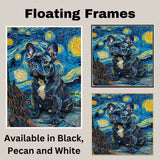 Blue French Bulldog Portrait in Starry Night Style with Swirling Sky and Textured Brush Strokes Inspired by Van Gogh on Ready to Hang 1.5" Thick Canvas Wrap, Floating Framed Canvas, Flat Rolled Canvas