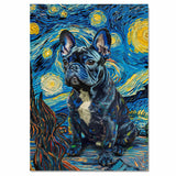 Blue French Bulldog Portrait in Starry Night Style with Swirling Sky and Textured Brush Strokes Inspired by Van Gogh on Ready to Hang 1.5" Thick Canvas Wrap, Floating Framed Canvas, Flat Rolled Canvas