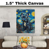 Blue French Bulldog Portrait in Starry Night Style with Swirling Sky and Textured Brush Strokes Inspired by Van Gogh on Ready to Hang 1.5" Thick Canvas Wrap, Floating Framed Canvas, Flat Rolled Canvas