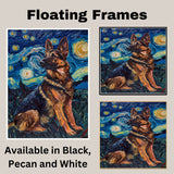 Full Body German Shepherd Dog Portrait in Starry Night Style with Swirling Sky and Bold Van Gogh Inspired Impressionist Brushwork on Ready to Hang 1.5" Thick Canvas Wrap, Floating Framed Canvas, Flat Rolled Canvas