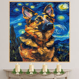 German Shepherd Dog Portrait with Abstract Van Gogh-Inspired Brush Strokes and Vivid Multicolor Expressionist Style on Ready to Hang 1.5" Thick Canvas Wrap, Floating Framed Canvas, Flat Rolled Canvas
