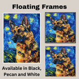 German Shepherd Dog Portrait in Starry Night Style with Swirling Sky and Bold Brush Strokes Inspired by Van Gogh’s Impressionism on Ready to Hang 1.5" Thick Canvas Wrap, Floating Framed Canvas, Flat Rolled Canvas