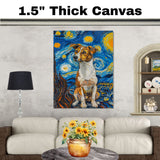 Jack Russell Terrier Dog Full Body Portrait in Starry Night Style with Swirling Sky and Bold Van Gogh Inspired Brush Strokes on Ready to Hang 1.5" Thick Canvas Wrap, Floating Framed Canvas, Flat Rolled Canvas