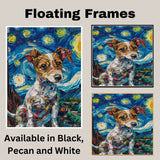 Jack Russell Terrier Dog Portrait in Starry Night Style with Swirling Sky and Expressive Van Gogh Inspired Impressionist Brush Strokes on Ready to Hang 1.5" Thick Canvas Wrap, Floating Framed Canvas, Flat Rolled Canvas