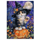 Halloween Witch Cat Art Poster Print Abyssinian Kitten on Pumpkin Spooky Fall Home Decor for Pet Moms Living Room on Ready to Hang 1.5" Thick Canvas Wrap, Floating Framed Canvas, Flat Rolled Canvas