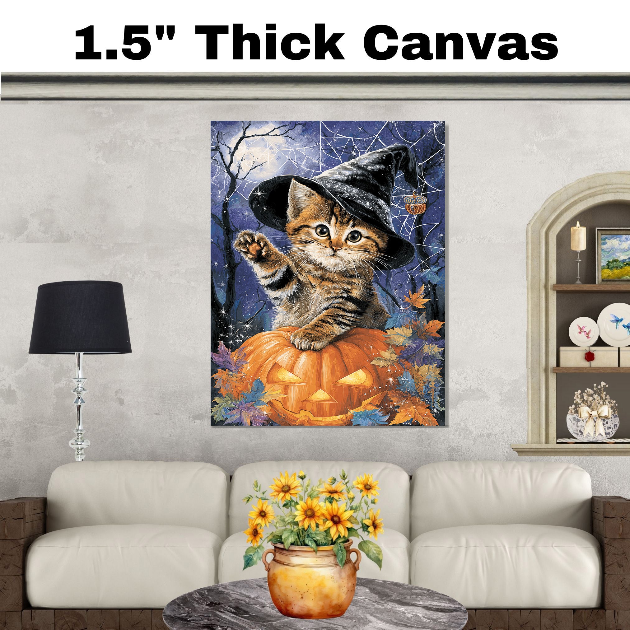 Halloween Halloween Gifts for Home Décor Bengal Cat Wall Art for Spooky Fall Decorations for Indoor Party on Ready to Hang 1.5" Thick Canvas Wrap, Floating Framed Canvas, Flat Rolled Canvas