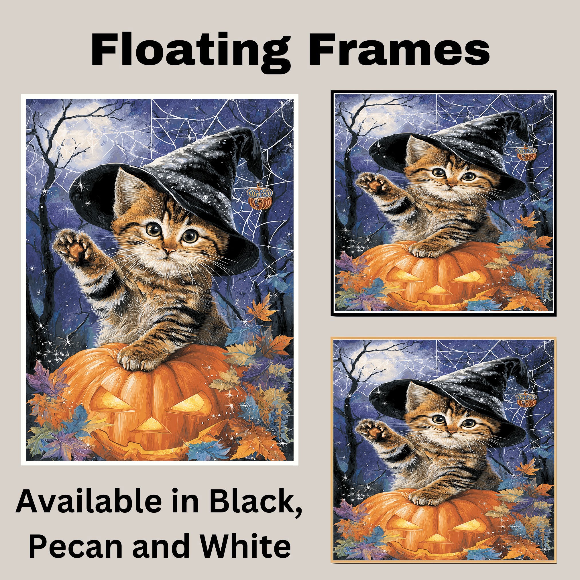 Halloween Halloween Gifts for Home Décor Bengal Cat Wall Art for Spooky Fall Decorations for Indoor Party on Ready to Hang 1.5" Thick Canvas Wrap, Floating Framed Canvas, Flat Rolled Canvas