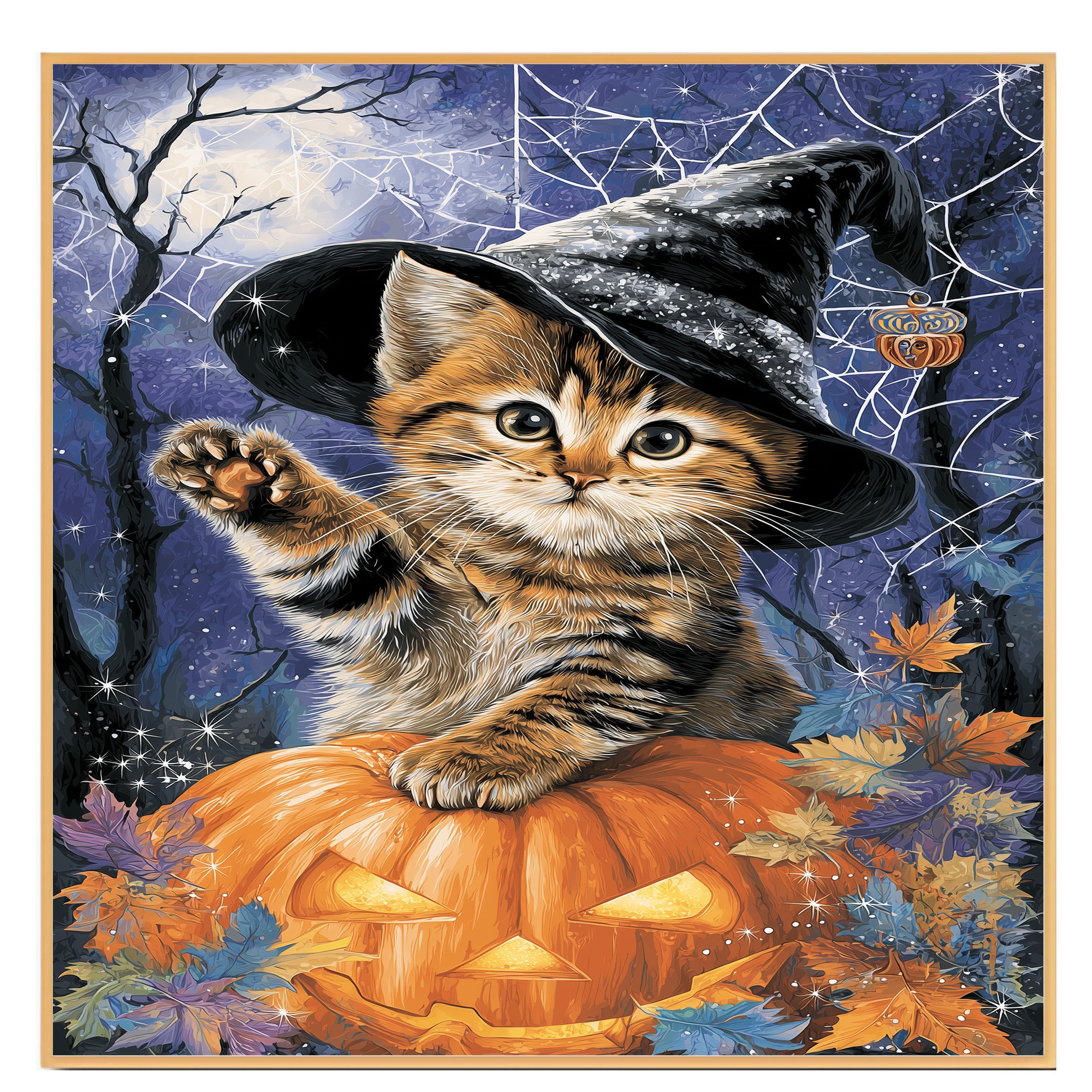 Halloween Halloween Gifts for Home Décor Bengal Cat Wall Art for Spooky Fall Decorations for Indoor Party on Ready to Hang 1.5" Thick Canvas Wrap, Floating Framed Canvas, Flat Rolled Canvas
