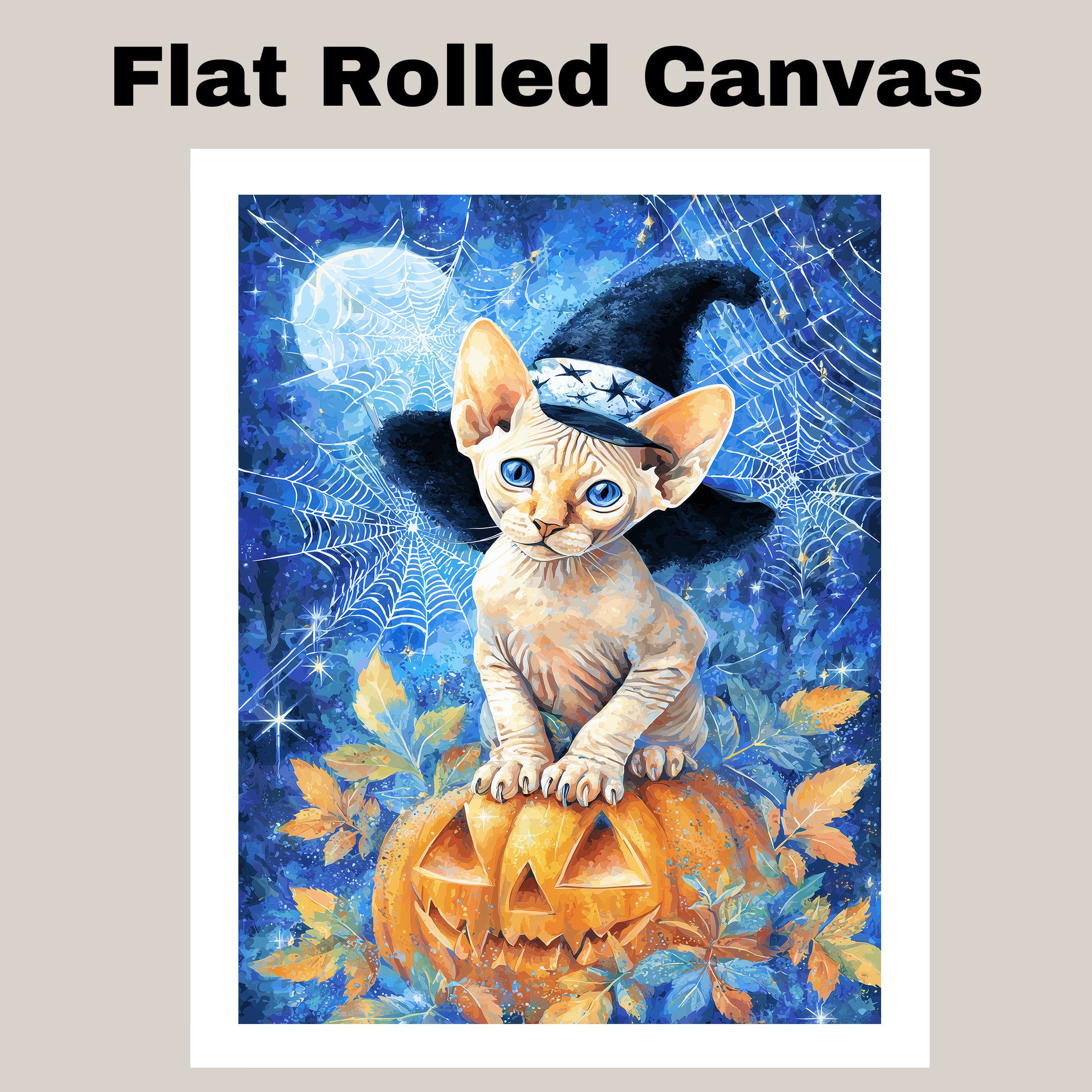 Thanksgiving Wall Prints Hairless Cat Canvas Sphynx Kitten Wall Art Pumpkin Fall Leaf Decorative Canvas  on Ready to Hang 1.5" Thick Canvas Wrap, Floating Framed Canvas, Flat Rolled Canvas