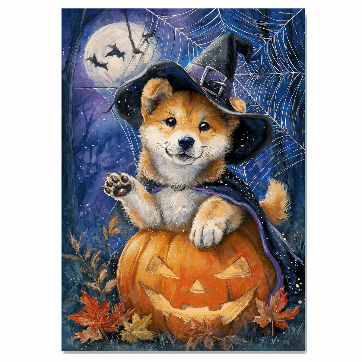 Halloween Puppy Canvas Print Akita Dog Wall Art for Pet Lover Decoration for Home or Haunted Party on Ready to Hang 1.5" Thick Canvas Wrap, Floating Framed Canvas, Flat Rolled Canvas