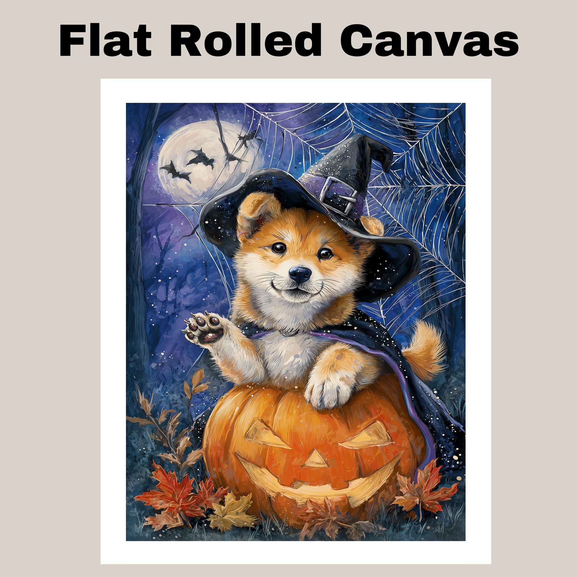 Halloween Puppy Canvas Print Akita Dog Wall Art for Pet Lover Decoration for Home or Haunted Party on Ready to Hang 1.5" Thick Canvas Wrap, Floating Framed Canvas, Flat Rolled Canvas