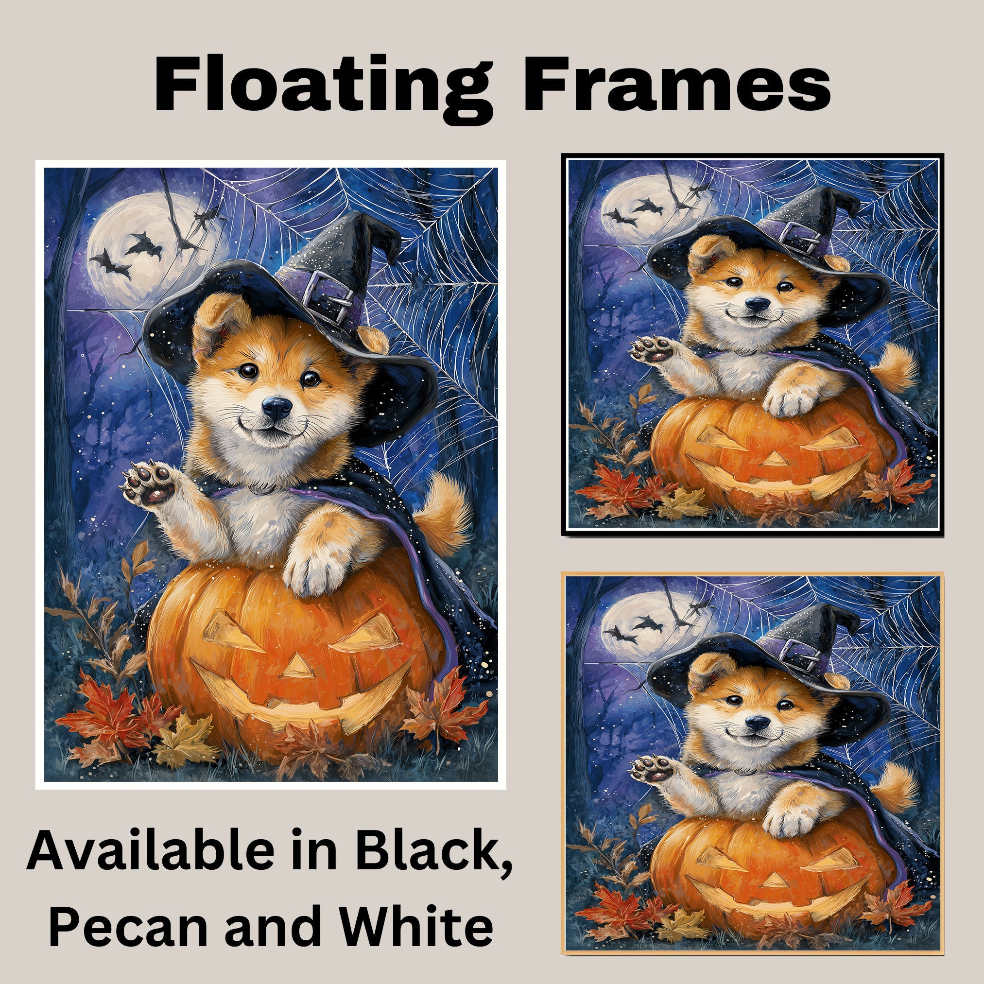 Halloween Puppy Canvas Print Akita Dog Wall Art for Pet Lover Decoration for Home or Haunted Party on Ready to Hang 1.5" Thick Canvas Wrap, Floating Framed Canvas, Flat Rolled Canvas