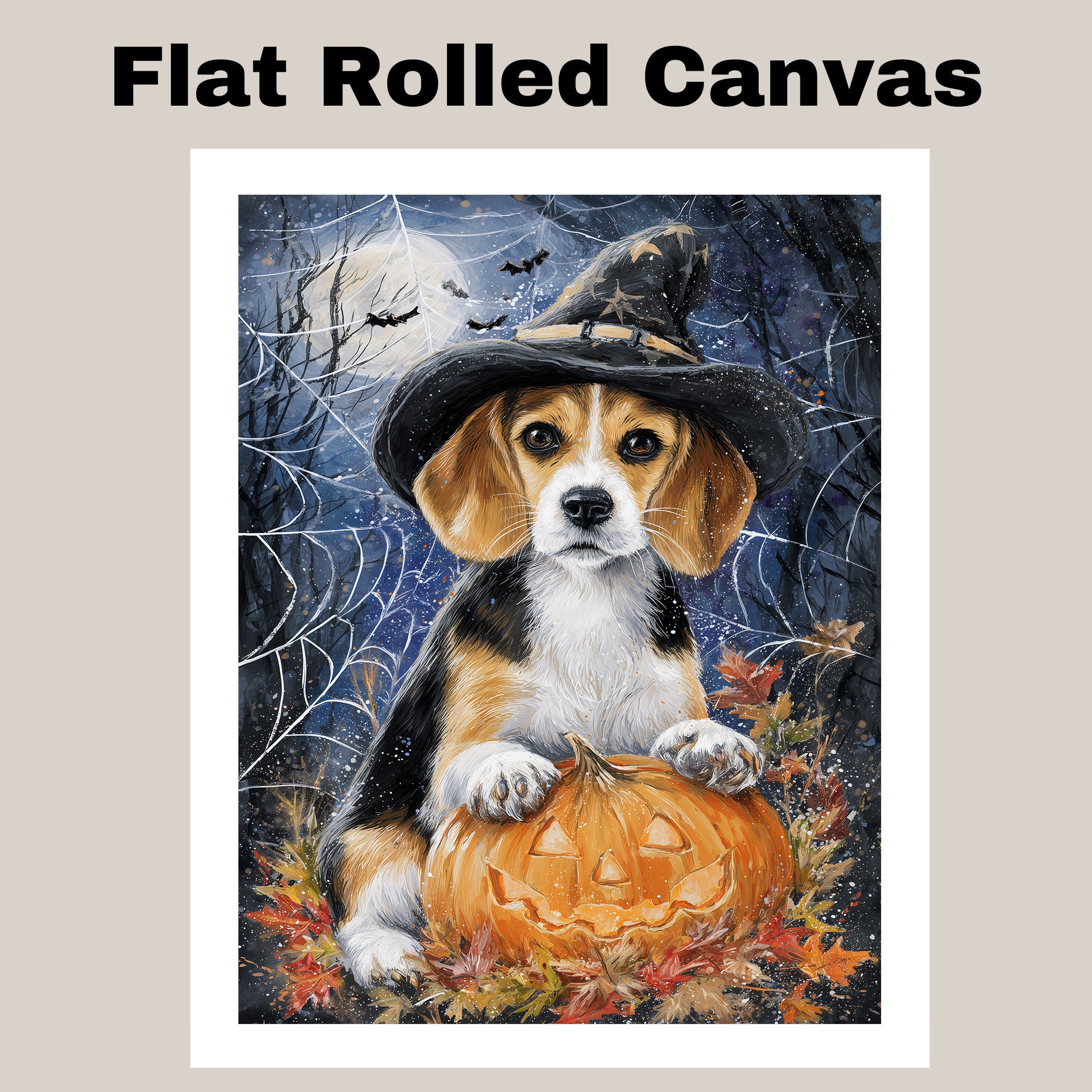 Beagle Dog Spooky Halloween Canvas for Rustic Home Decor Pumpkin Spider Web Maple Leaves Decorations for Farmhouse on Ready to Hang 1.5" Thick Canvas Wrap, Floating Framed Canvas, Flat Rolled Canvas