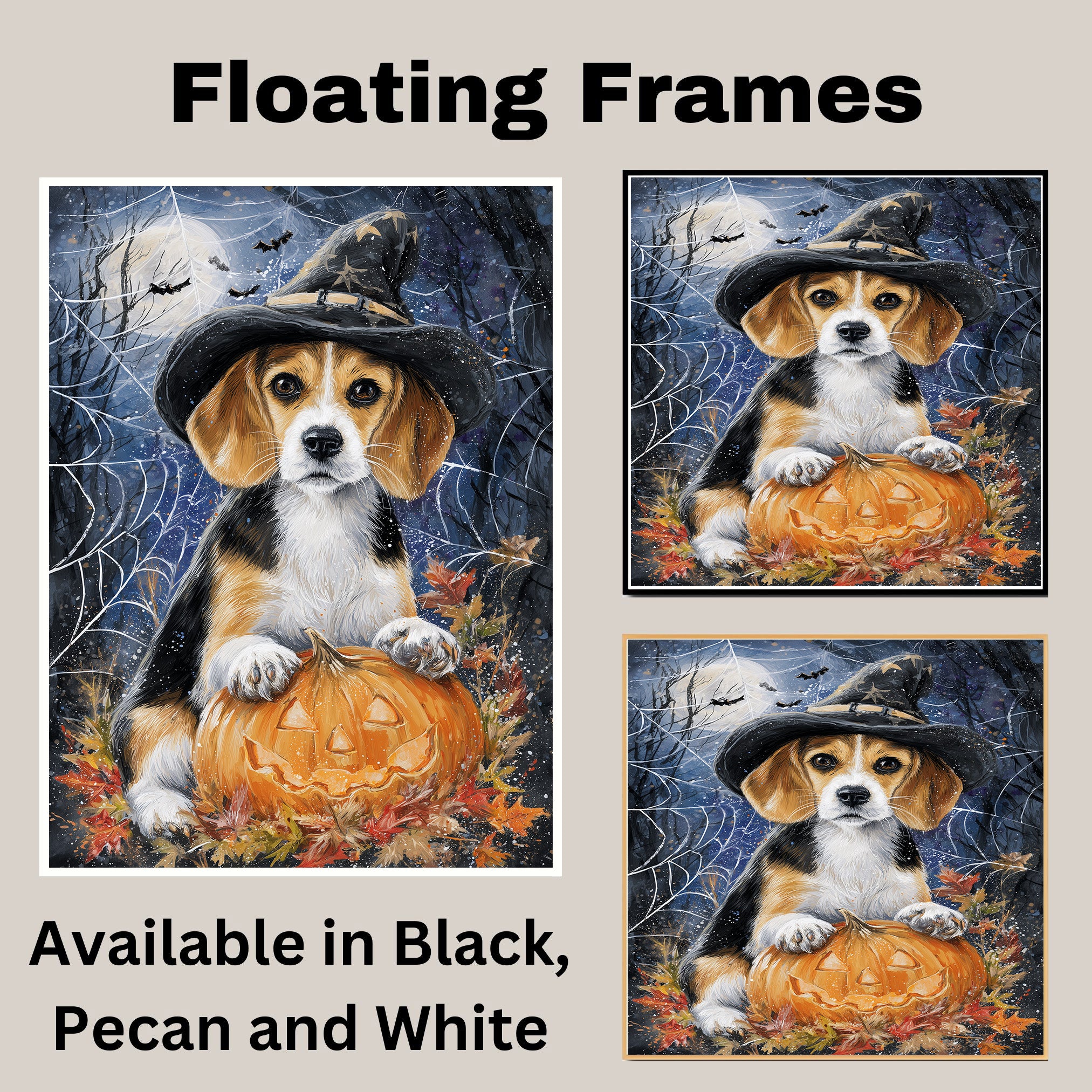 Beagle Dog Spooky Halloween Canvas for Rustic Home Decor Pumpkin Spider Web Maple Leaves Decorations for Farmhouse on Ready to Hang 1.5" Thick Canvas Wrap, Floating Framed Canvas, Flat Rolled Canvas