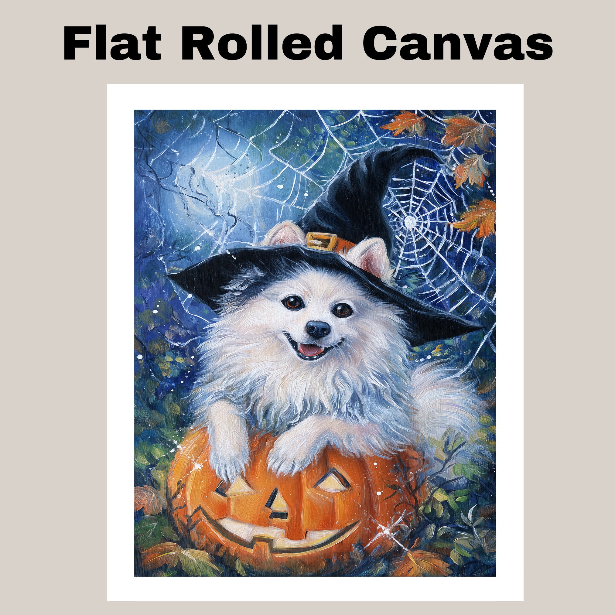 Autumn American Eskimo Wall Art Dog Seasonal Fall Home Decorations Dog Lover Gifts for Women on Ready to Hang 1.5" Thick Canvas Wrap, Floating Framed Canvas, Flat Rolled Canvas