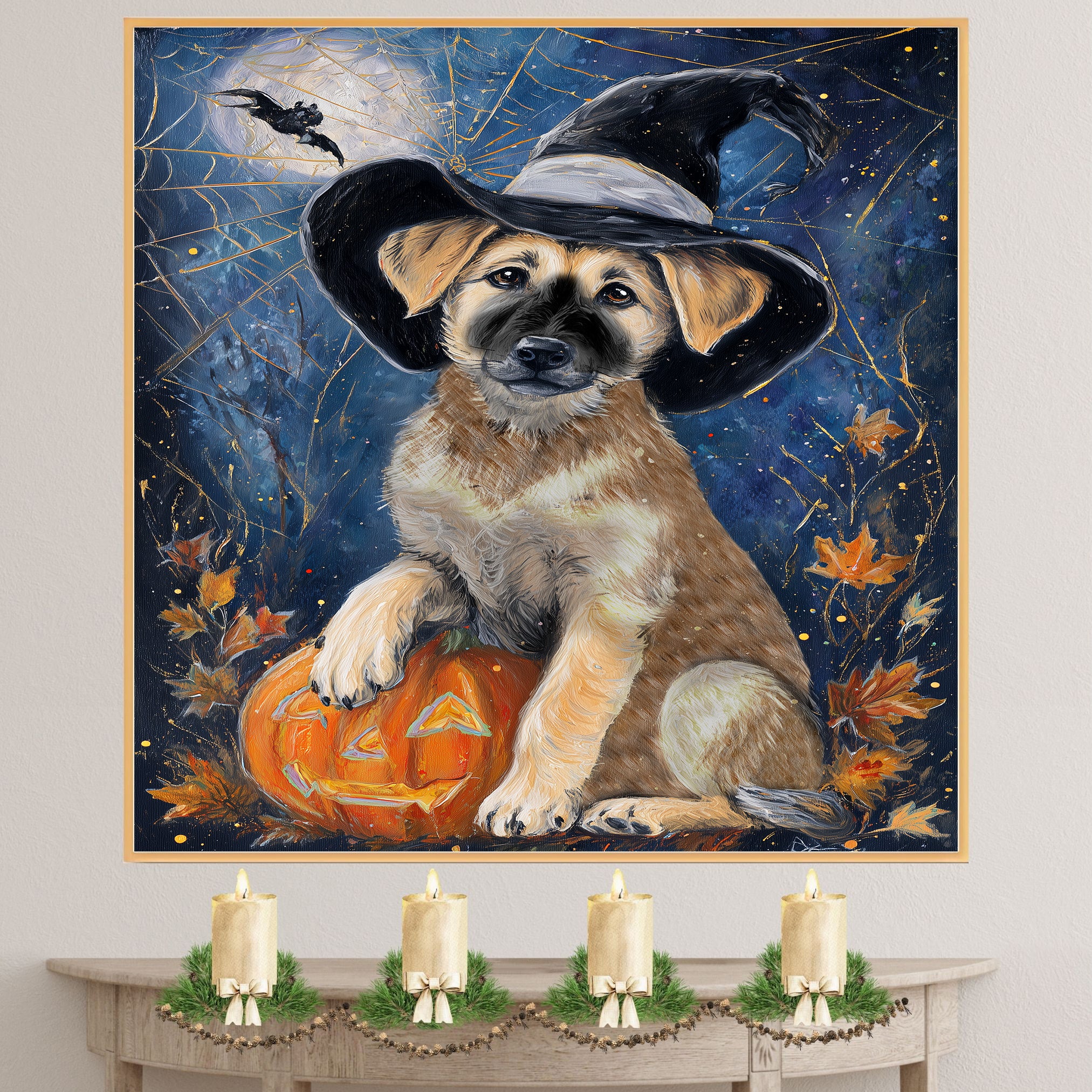 Anatolian Shepherd Dog Wall Art for Pet Mom's Farmhouse Falls Decorations Gift for Autumn Halloween Artwork on Ready to Hang 1.5" Thick Canvas Wrap, Floating Framed Canvas, Flat Rolled Canvas