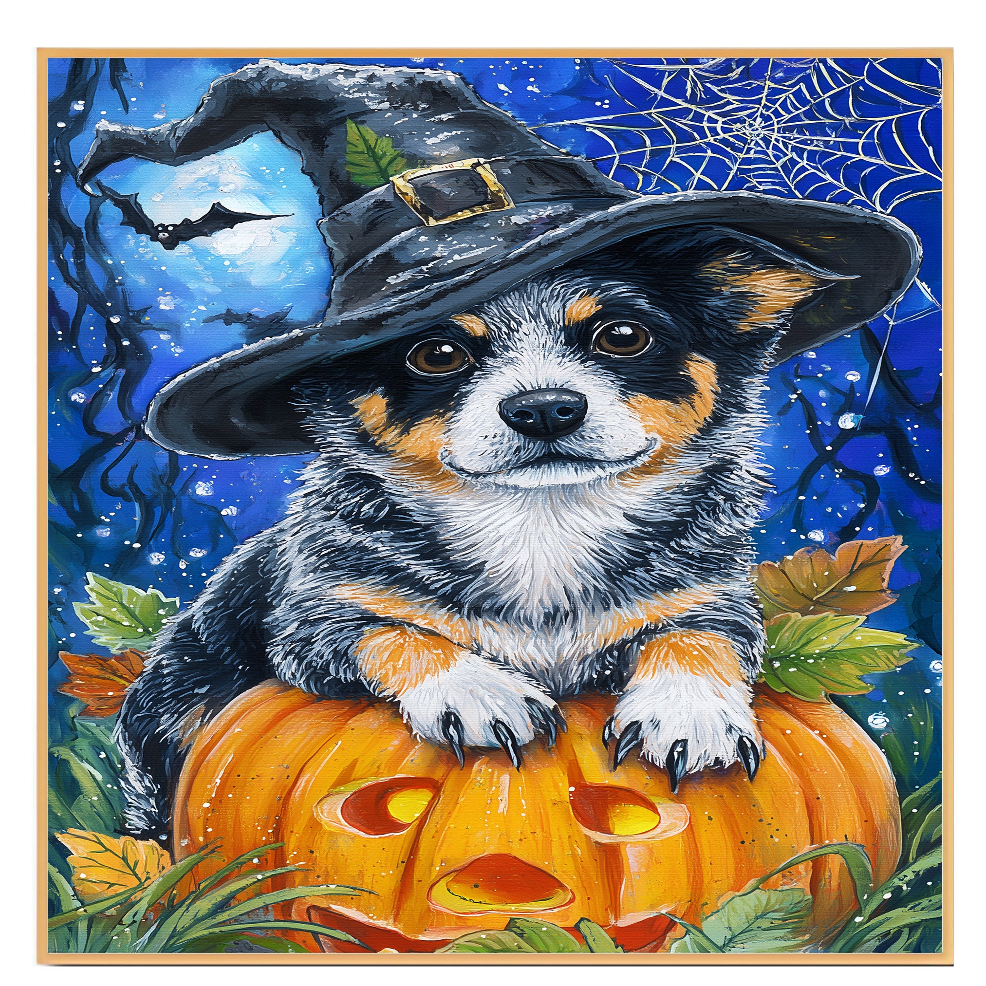 Australian Cattle Dog Wall Art Pumpkin Canvas Autumn Thanksgiving Decorations for Table Autumn Dog Lover Gifts on Ready to Hang 1.5" Thick Canvas Wrap, Floating Framed Canvas, Flat Rolled Canvas