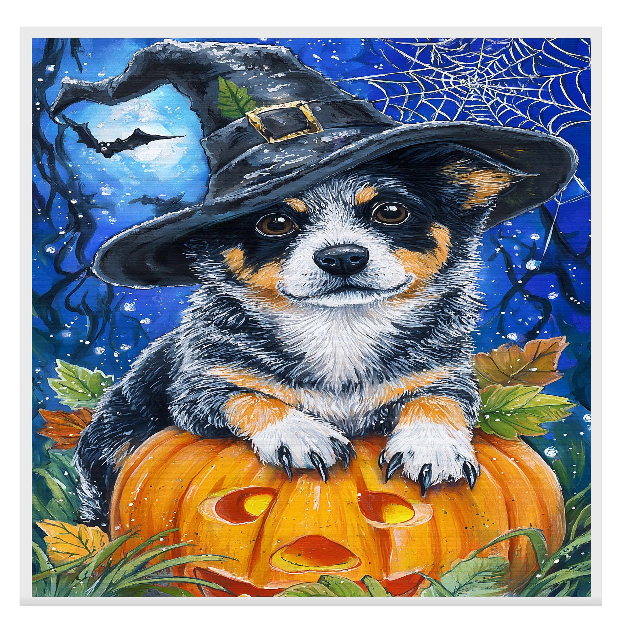 Australian Cattle Dog Wall Art Pumpkin Canvas Autumn Thanksgiving Decorations for Table Autumn Dog Lover Gifts on Ready to Hang 1.5" Thick Canvas Wrap, Floating Framed Canvas, Flat Rolled Canvas