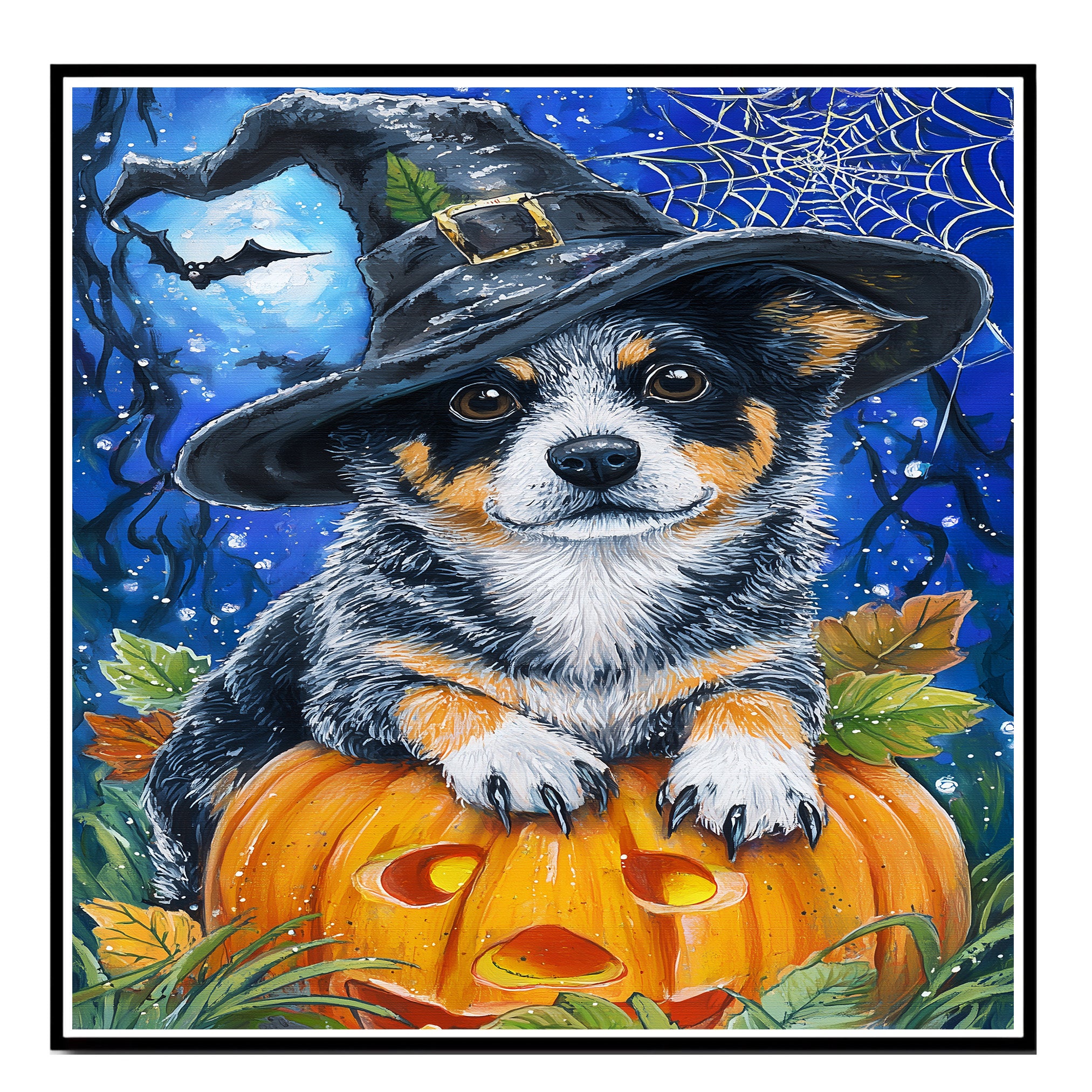 Australian Cattle Dog Wall Art Pumpkin Canvas Autumn Thanksgiving Decorations for Table Autumn Dog Lover Gifts on Ready to Hang 1.5" Thick Canvas Wrap, Floating Framed Canvas, Flat Rolled Canvas