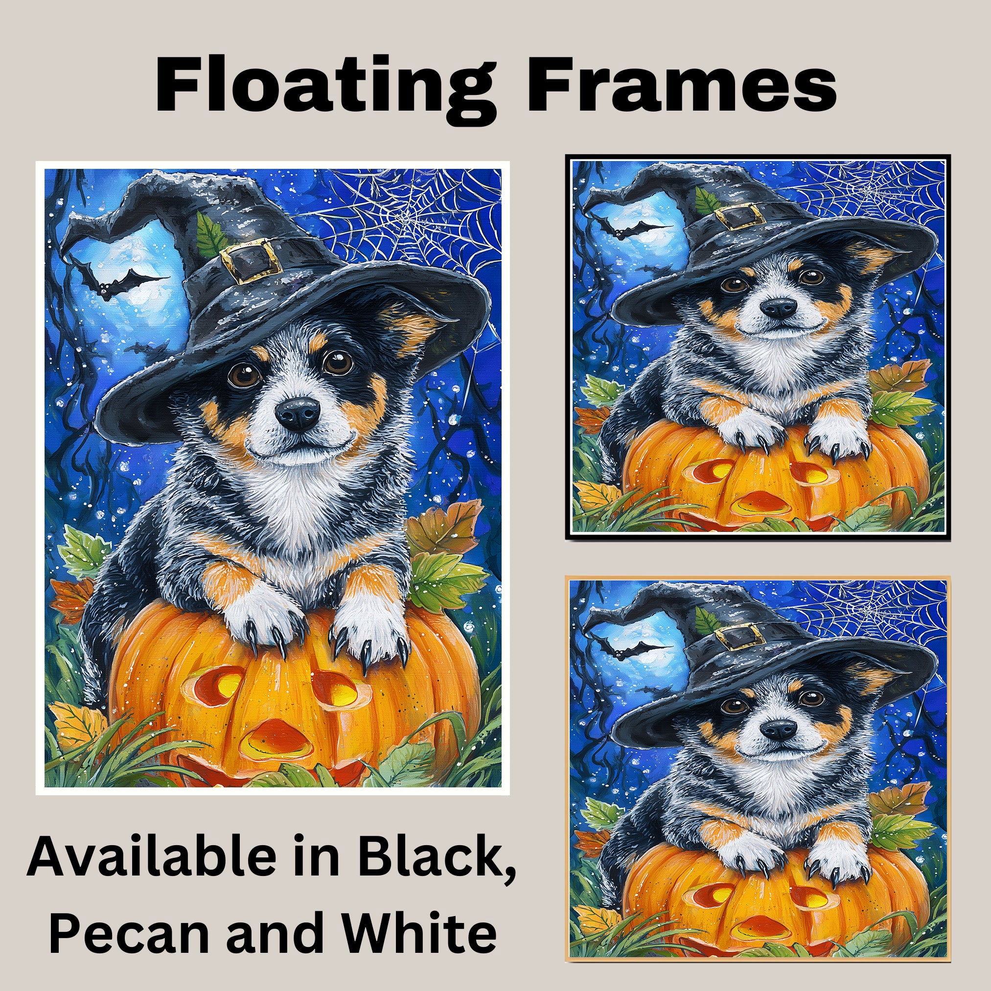 Australian Cattle Dog Wall Art Pumpkin Canvas Autumn Thanksgiving Decorations for Table Autumn Dog Lover Gifts on Ready to Hang 1.5" Thick Canvas Wrap, Floating Framed Canvas, Flat Rolled Canvas