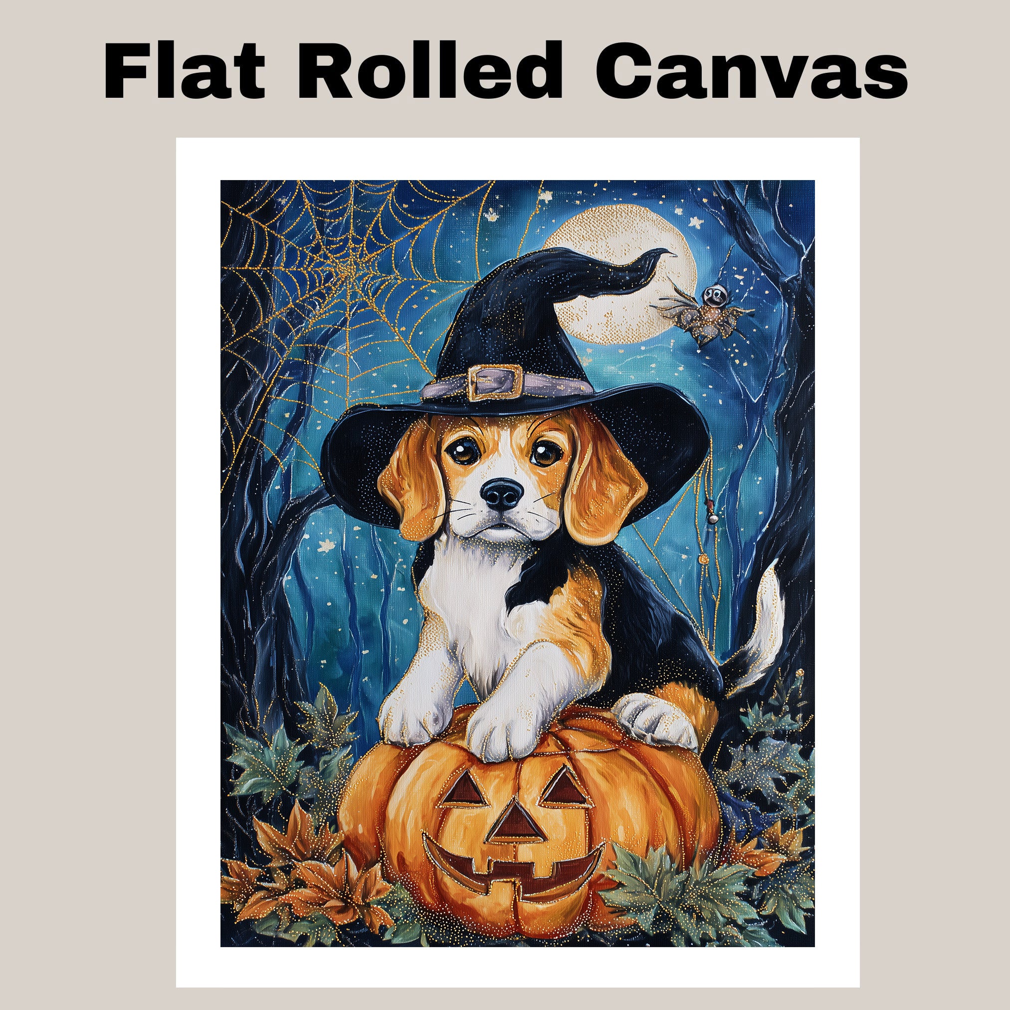 Beagle Dog Rustic Halloween Canvas Wall Art with Pumpkin Spider Web Pet Lover Decoration for Dog Dad's Home on Ready to Hang 1.5" Thick Canvas Wrap, Floating Framed Canvas, Flat Rolled Canvas