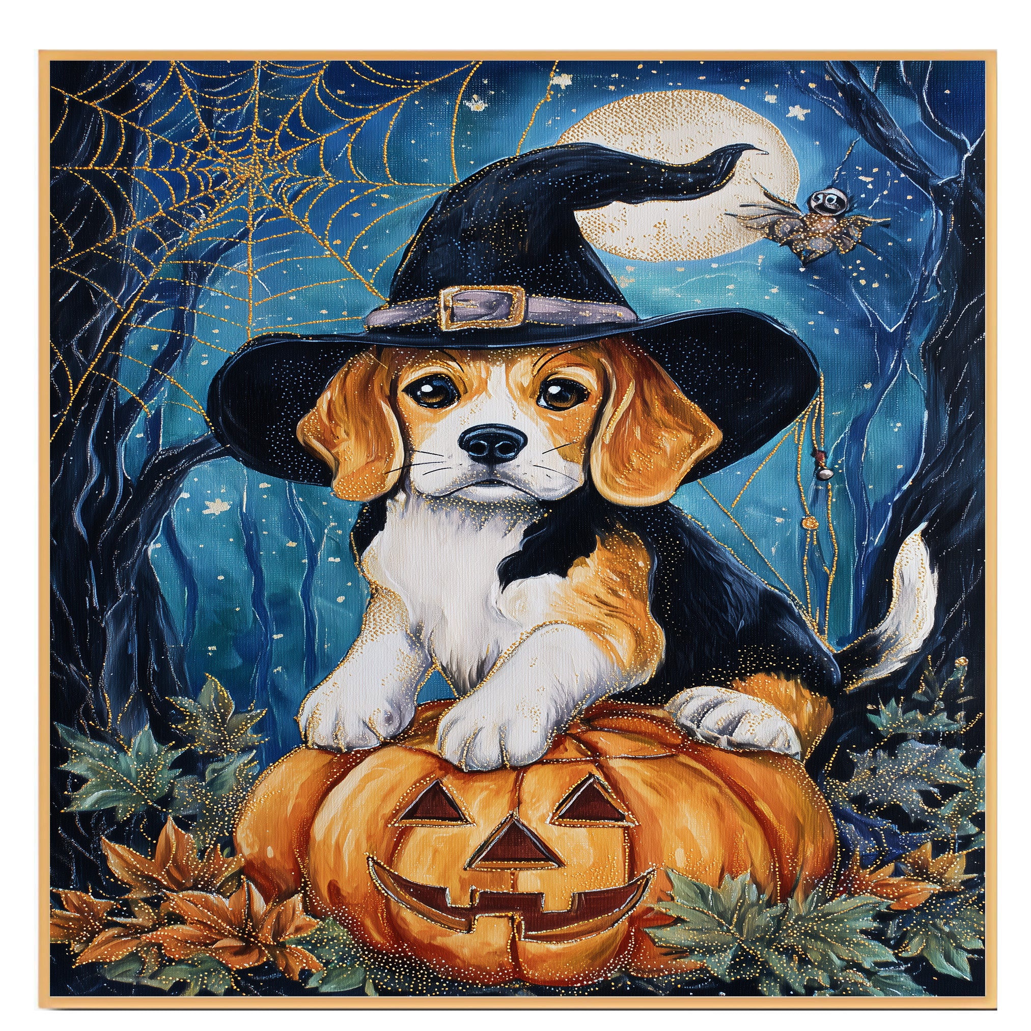 Beagle Dog Rustic Halloween Canvas Wall Art with Pumpkin Spider Web Pet Lover Decoration for Dog Dad's Home on Ready to Hang 1.5" Thick Canvas Wrap, Floating Framed Canvas, Flat Rolled Canvas