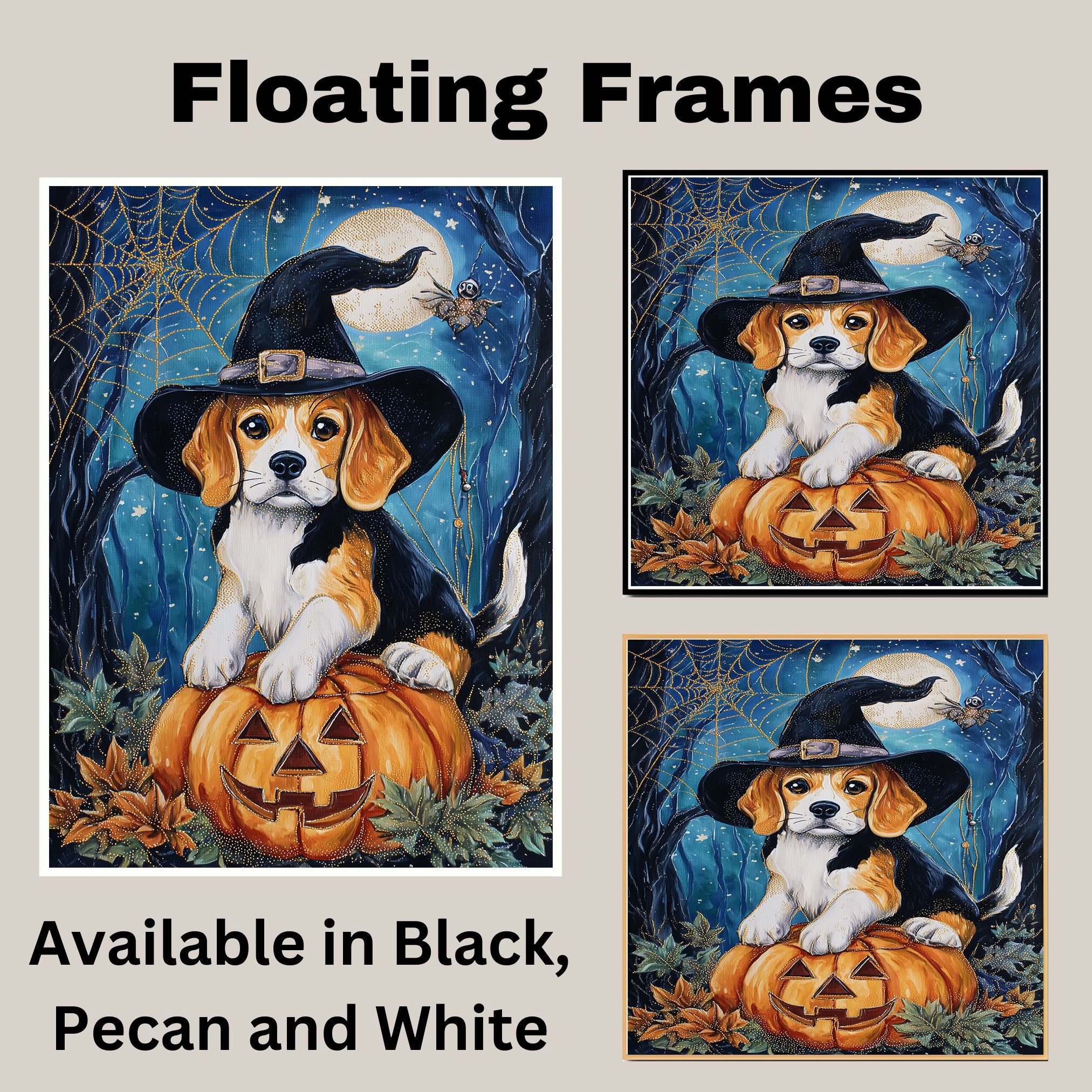 Beagle Dog Rustic Halloween Canvas Wall Art with Pumpkin Spider Web Pet Lover Decoration for Dog Dad's Home on Ready to Hang 1.5" Thick Canvas Wrap, Floating Framed Canvas, Flat Rolled Canvas