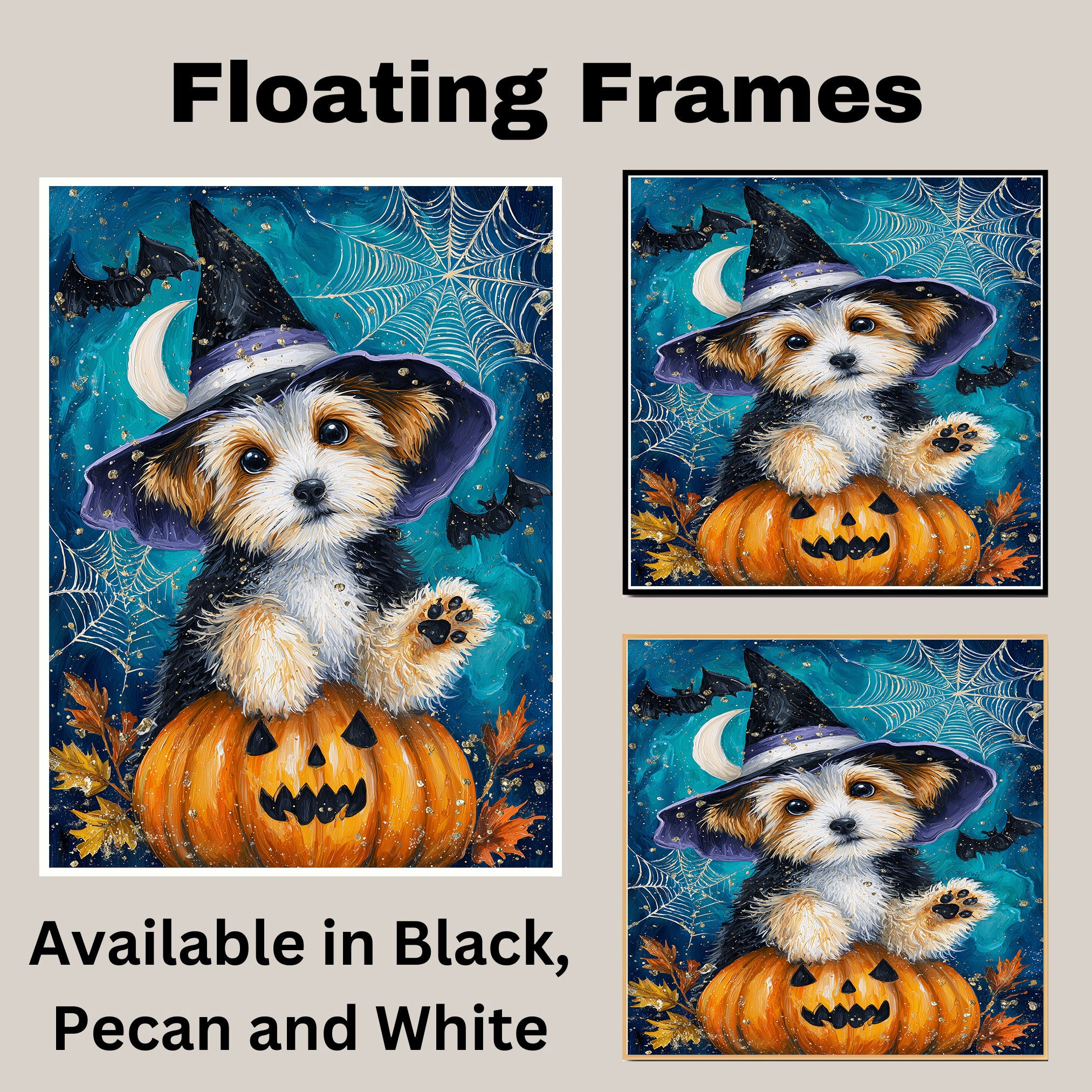 Biewer Terrier Dog Canvas with Pumpkin Dog Art for Seasonal Pet Friendly Thanksgiving Décor for Kids Room  on Ready to Hang 1.5" Thick Canvas Wrap, Floating Framed Canvas, Flat Rolled Canvas