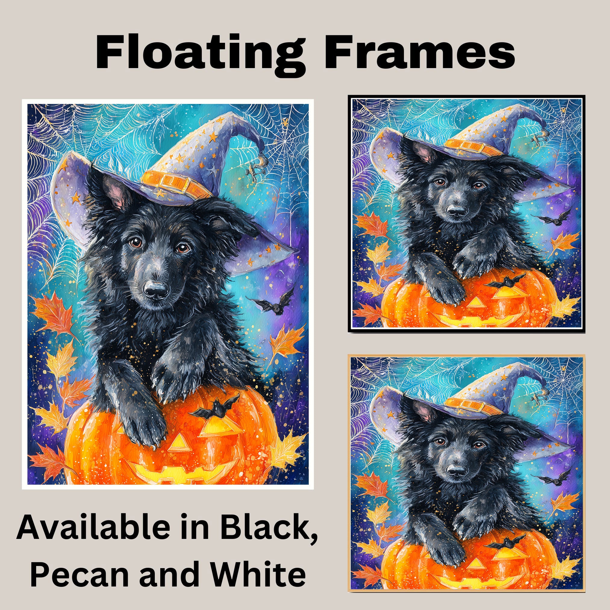 Belgian Shepherd Spooky Dog Pumpkin and Spider Web Halloween Canvas Print Haunted Pet Lover Wall Art for Dog Dad on Ready to Hang 1.5" Thick Canvas Wrap, Floating Framed Canvas, Flat Rolled Canvas