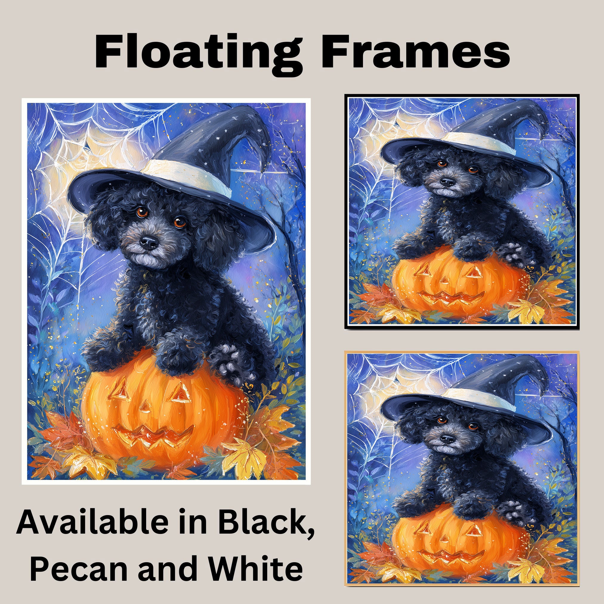 Poodle Puppy Art for Mom's Haunted Halloween Canvas With Spider Web Wall Art for Seasonal Pet Friendly Decoration on Ready to Hang 1.5" Thick Canvas Wrap, Floating Framed Canvas, Flat Rolled Canvas