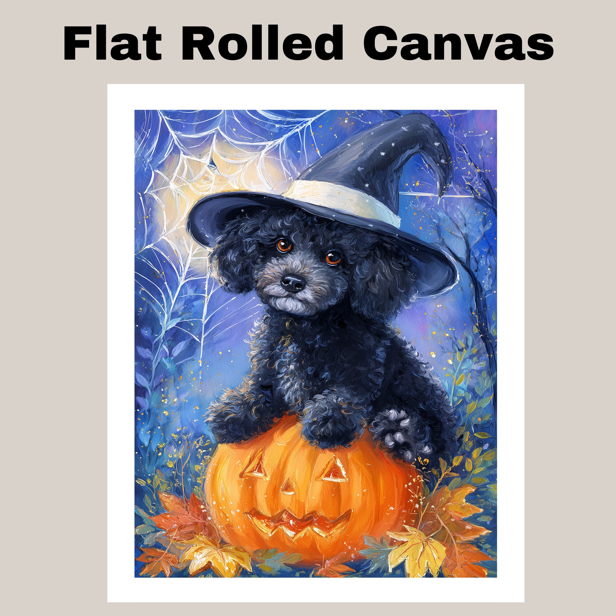 Poodle Puppy Art for Mom's Haunted Halloween Canvas With Spider Web Wall Art for Seasonal Pet Friendly Decoration on Ready to Hang 1.5" Thick Canvas Wrap, Floating Framed Canvas, Flat Rolled Canvas