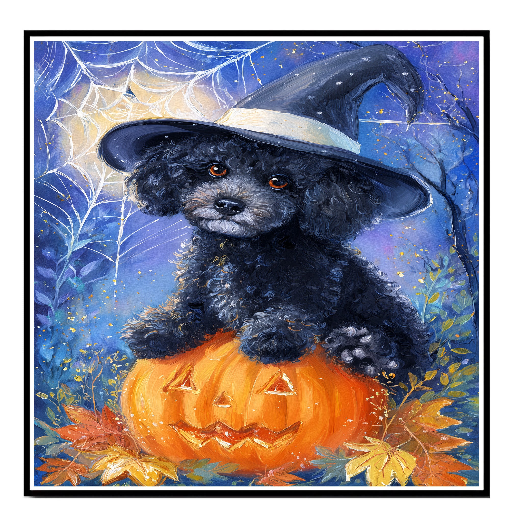 Poodle Puppy Art for Mom's Haunted Halloween Canvas With Spider Web Wall Art for Seasonal Pet Friendly Decoration on Ready to Hang 1.5" Thick Canvas Wrap, Floating Framed Canvas, Flat Rolled Canvas