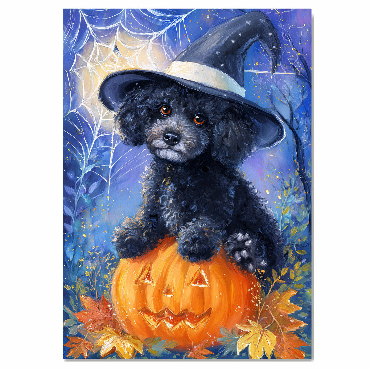 Poodle Puppy Art for Mom's Haunted Halloween Canvas With Spider Web Wall Art for Seasonal Pet Friendly Decoration on Ready to Hang 1.5" Thick Canvas Wrap, Floating Framed Canvas, Flat Rolled Canvas