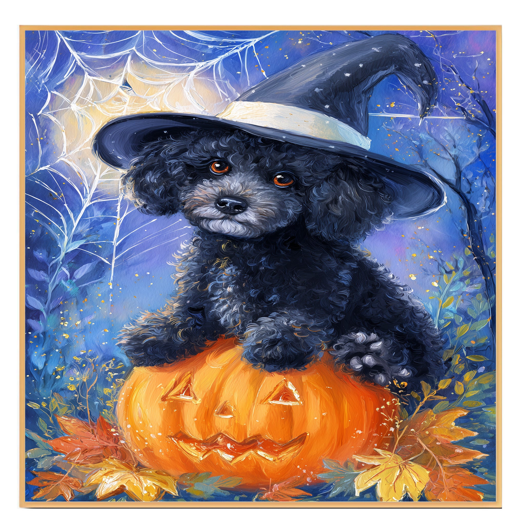 Poodle Puppy Art for Mom's Haunted Halloween Canvas With Spider Web Wall Art for Seasonal Pet Friendly Decoration on Ready to Hang 1.5" Thick Canvas Wrap, Floating Framed Canvas, Flat Rolled Canvas