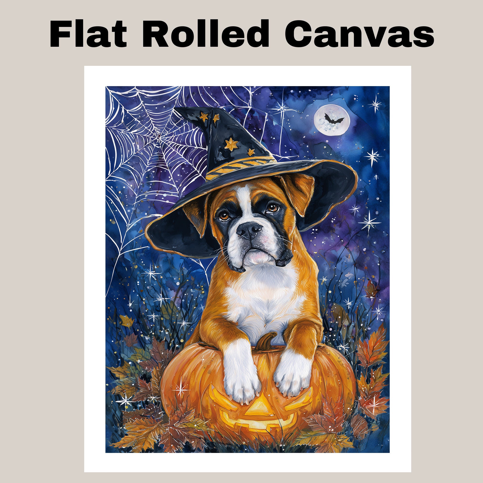 Fall Boxer Dog Canvas Art Wall Decor for Living Room Spider Web Maple Leaf Decorative Art for Bathroom on Ready to Hang 1.5" Thick Canvas Wrap, Floating Framed Canvas, Flat Rolled Canvas