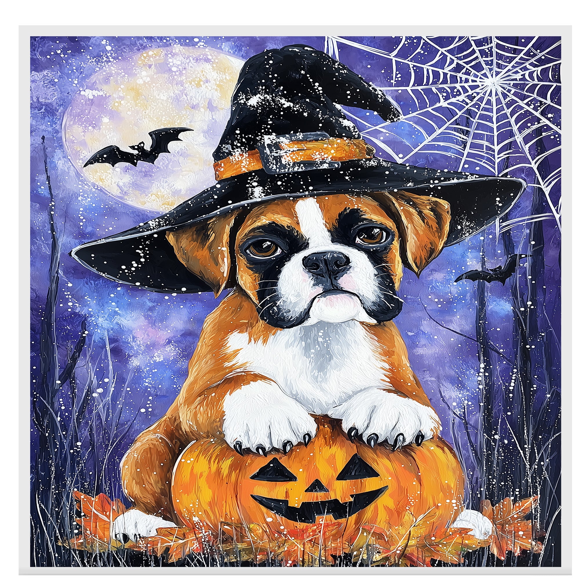 Boxer Autumn Puppy Flowers Wall Art for Dining Room Decorations for Fall Thanksgiving Party Décor for Dog Mom on Ready to Hang 1.5" Thick Canvas Wrap, Floating Framed Canvas, Flat Rolled Canvas