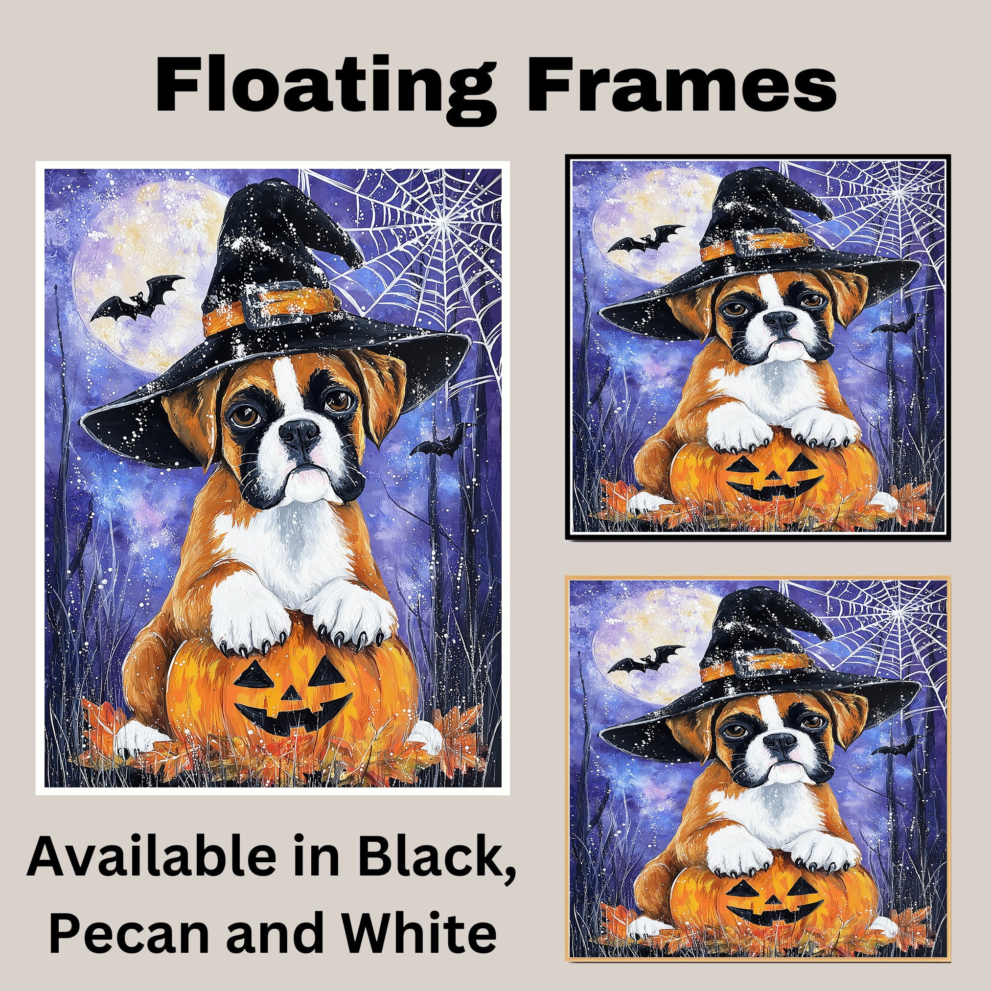 Boxer Autumn Puppy Flowers Wall Art for Dining Room Decorations for Fall Thanksgiving Party Décor for Dog Mom on Ready to Hang 1.5" Thick Canvas Wrap, Floating Framed Canvas, Flat Rolled Canvas