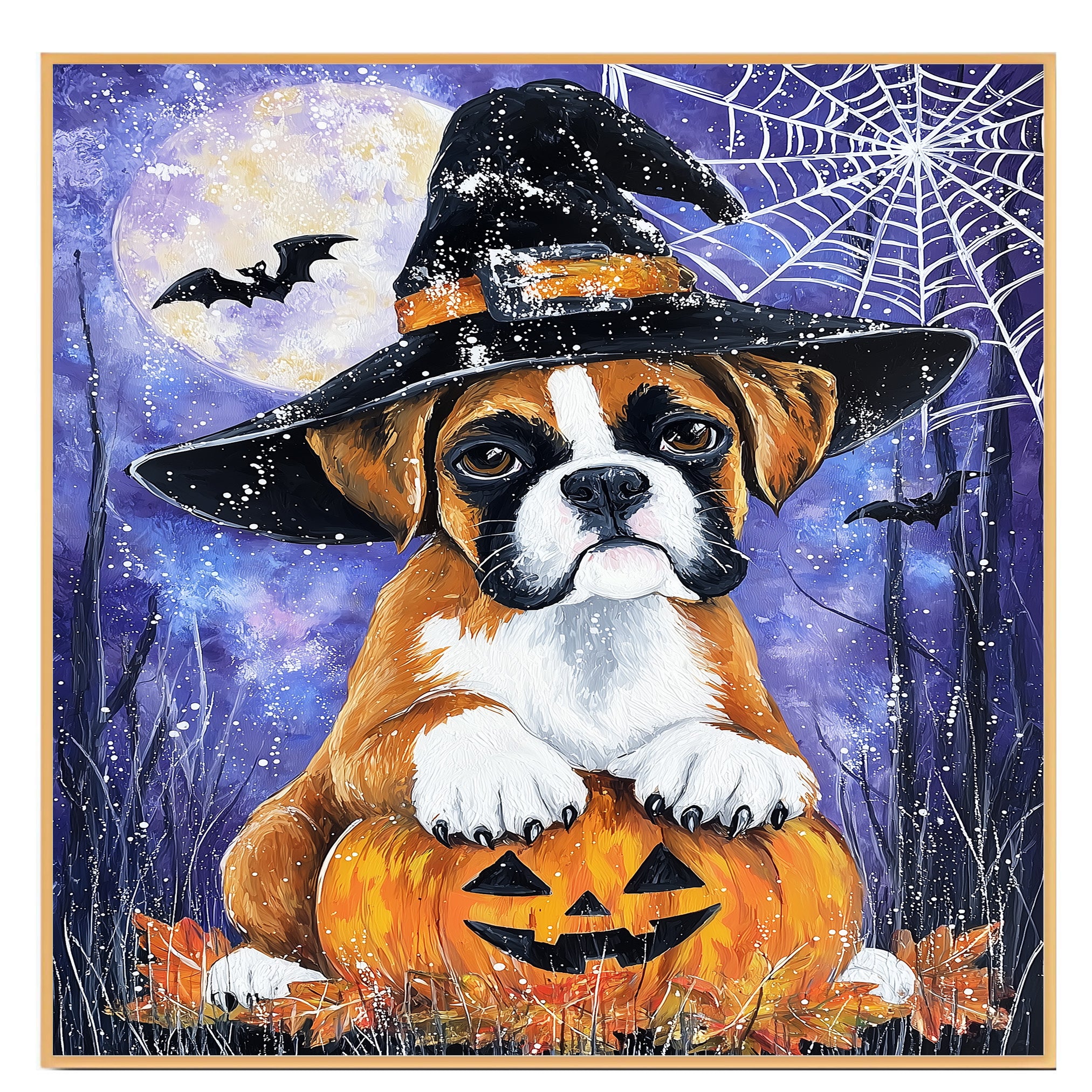 Boxer Autumn Puppy Flowers Wall Art for Dining Room Decorations for Fall Thanksgiving Party Décor for Dog Mom on Ready to Hang 1.5" Thick Canvas Wrap, Floating Framed Canvas, Flat Rolled Canvas