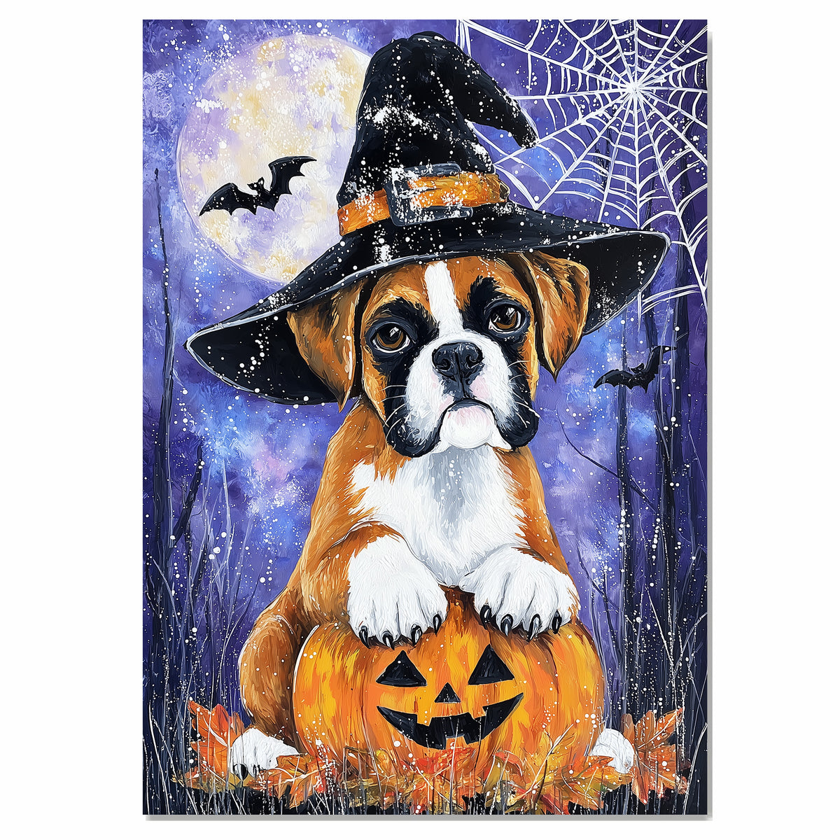 Boxer Autumn Puppy Flowers Wall Art for Dining Room Decorations for Fall Thanksgiving Party Décor for Dog Mom on Ready to Hang 1.5" Thick Canvas Wrap, Floating Framed Canvas, Flat Rolled Canvas
