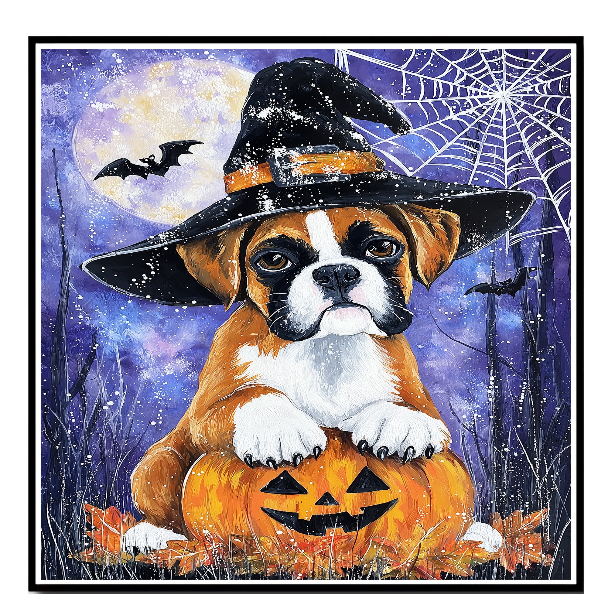 Boxer Autumn Puppy Flowers Wall Art for Dining Room Decorations for Fall Thanksgiving Party Décor for Dog Mom on Ready to Hang 1.5" Thick Canvas Wrap, Floating Framed Canvas, Flat Rolled Canvas