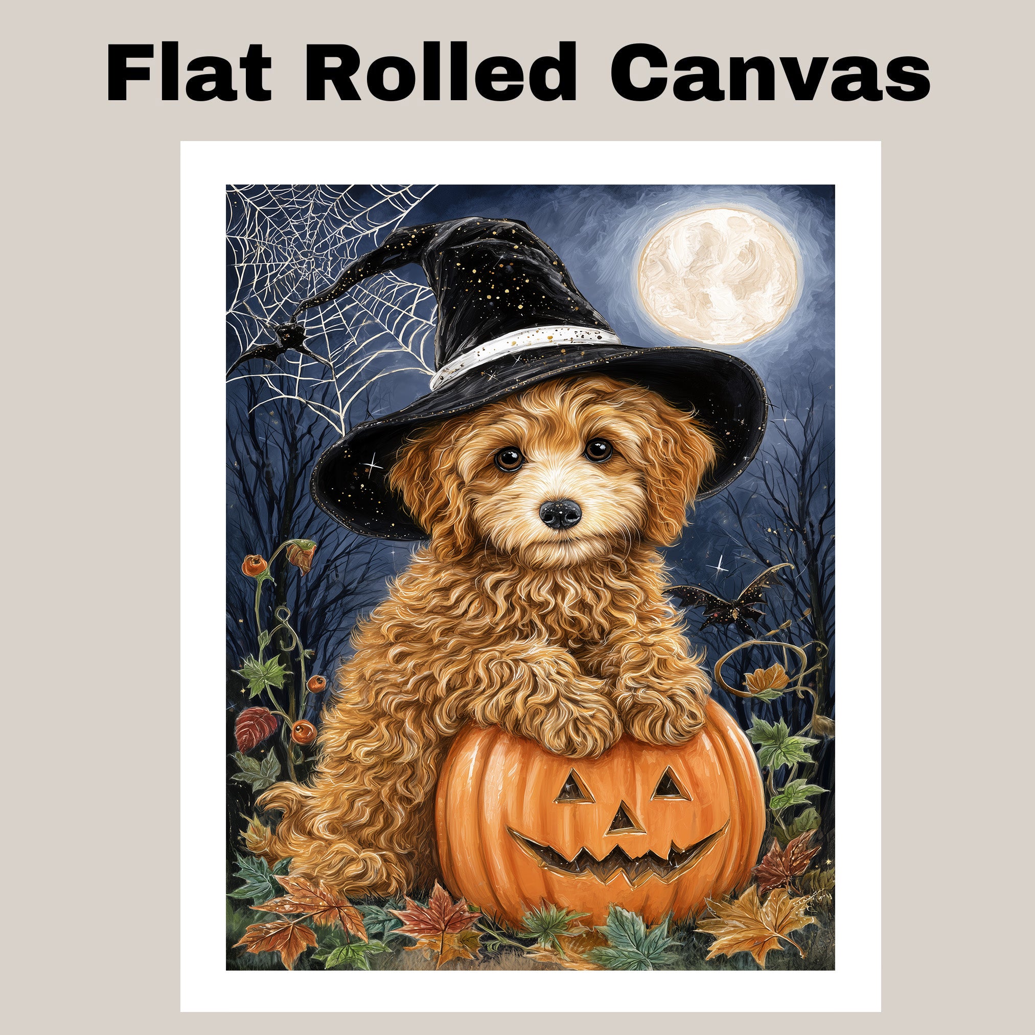 Poodle Dog Autumn Forest Wall Art for Dog Parents Home Decorations for Witch Halloween Pet Lover Décor on Ready to Hang 1.5" Thick Canvas Wrap, Floating Framed Canvas, Flat Rolled Canvas