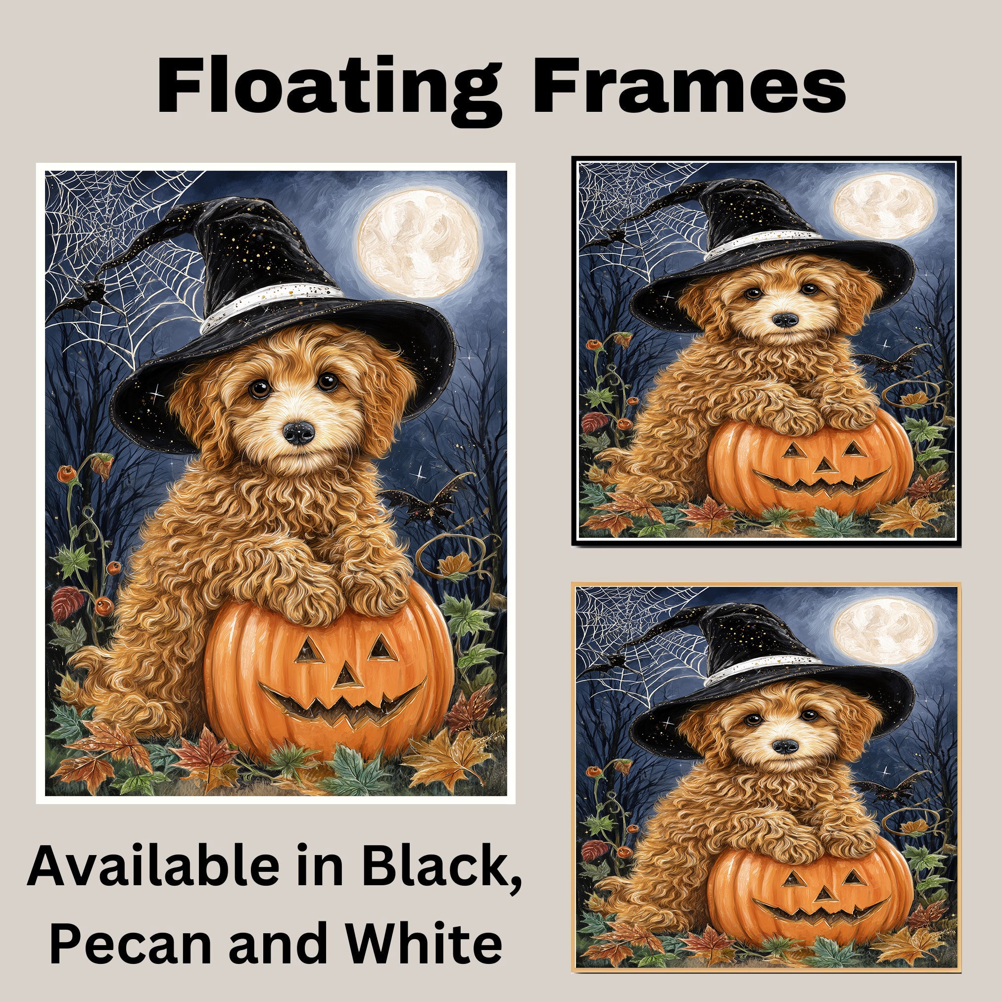 Poodle Dog Autumn Forest Wall Art for Dog Parents Home Decorations for Witch Halloween Pet Lover Décor on Ready to Hang 1.5" Thick Canvas Wrap, Floating Framed Canvas, Flat Rolled Canvas