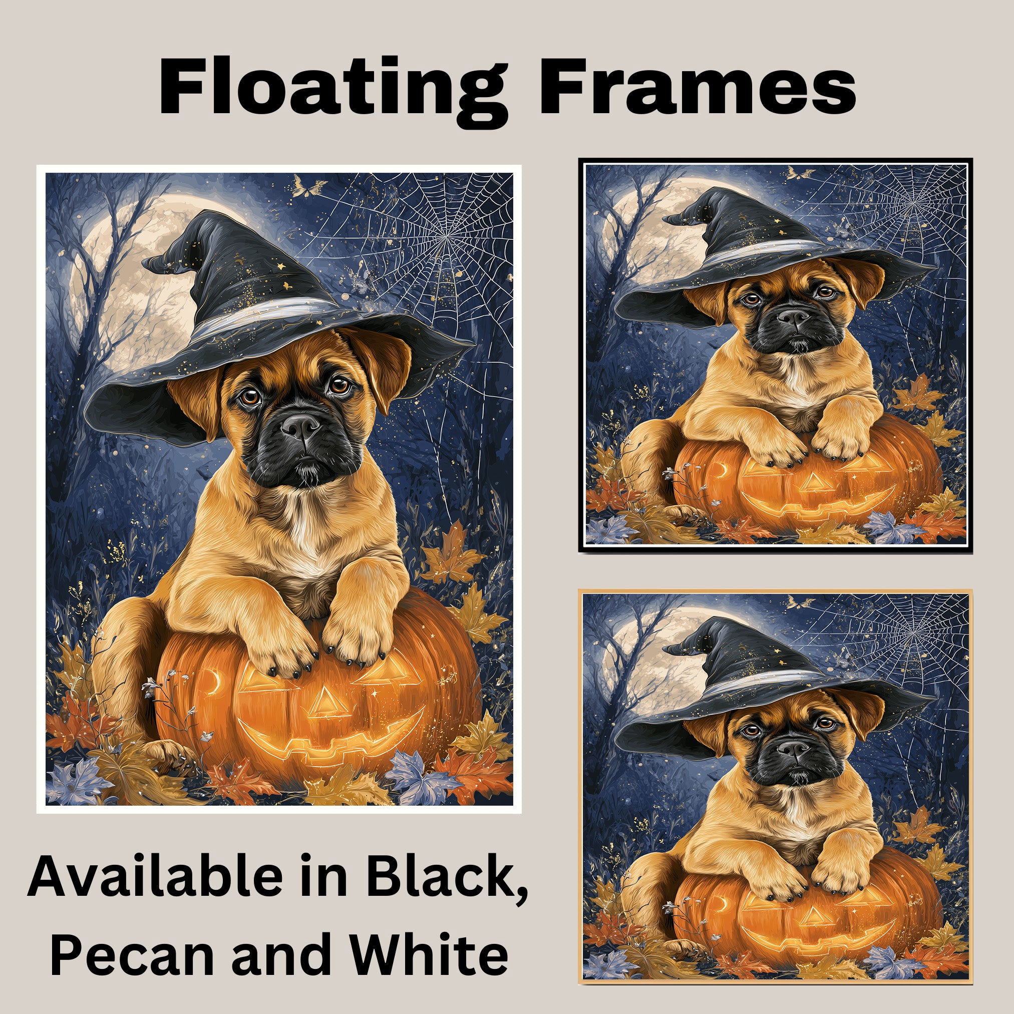 Bullmastiff Thanksgiving Dog Pumpkin Canvas Art with Cobweb Pet Themed Decoration for Farmhouse Holiday Party on Ready to Hang 1.5" Thick Canvas Wrap, Floating Framed Canvas, Flat Rolled Canvas