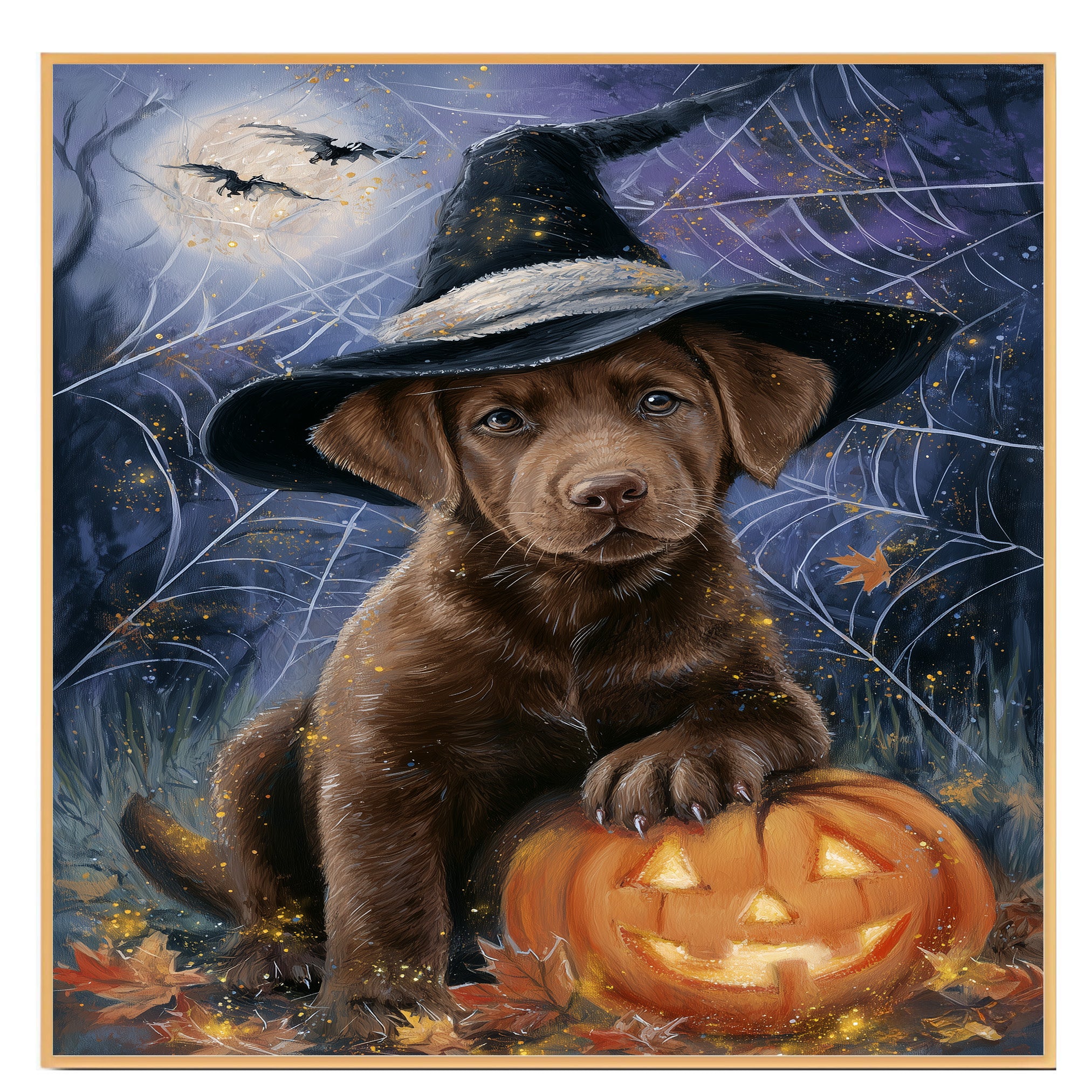 Chesapeake Bay Retriever Halloween Wall Prints Decorations for Yard Party House Décor for Dad's Birthday on Ready to Hang 1.5" Thick Canvas Wrap, Floating Framed Canvas, Flat Rolled Canvas