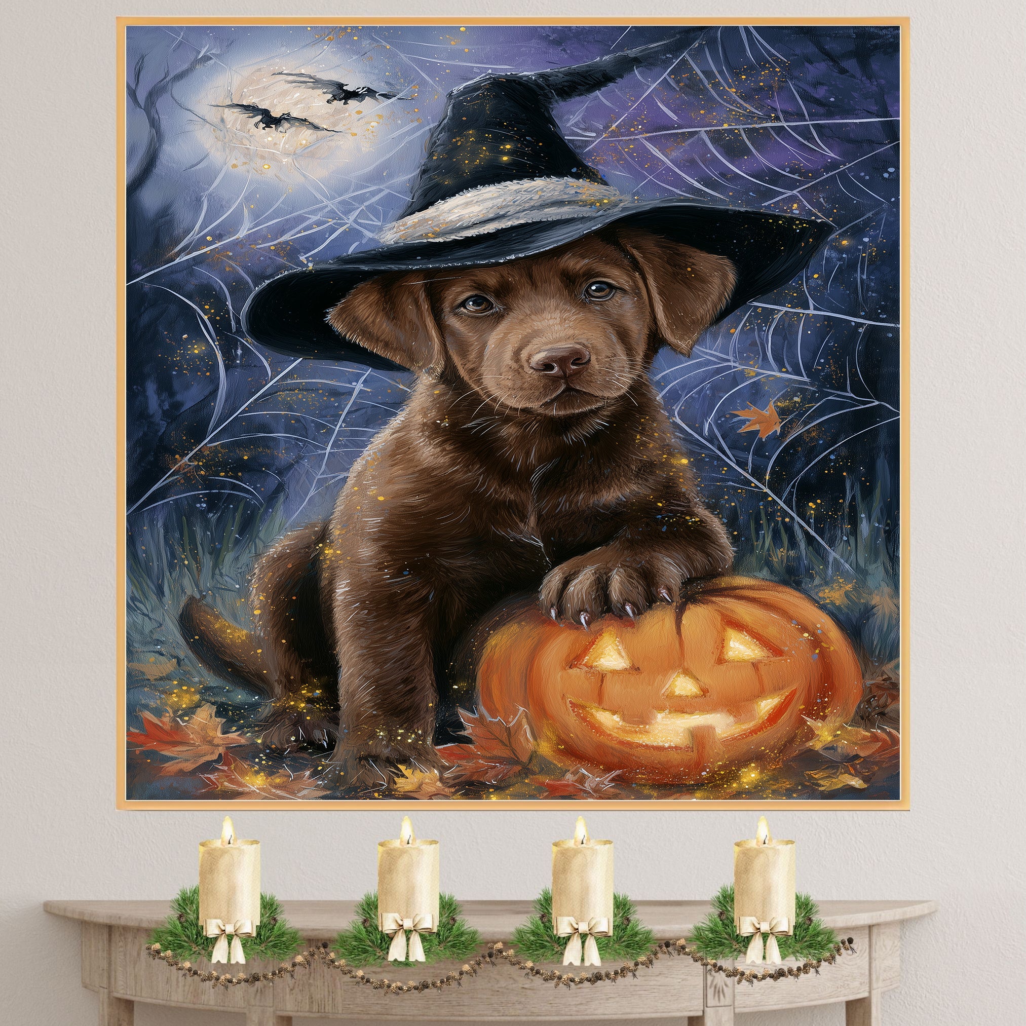 Chesapeake Bay Retriever Halloween Wall Prints Decorations for Yard Party House Décor for Dad's Birthday on Ready to Hang 1.5" Thick Canvas Wrap, Floating Framed Canvas, Flat Rolled Canvas