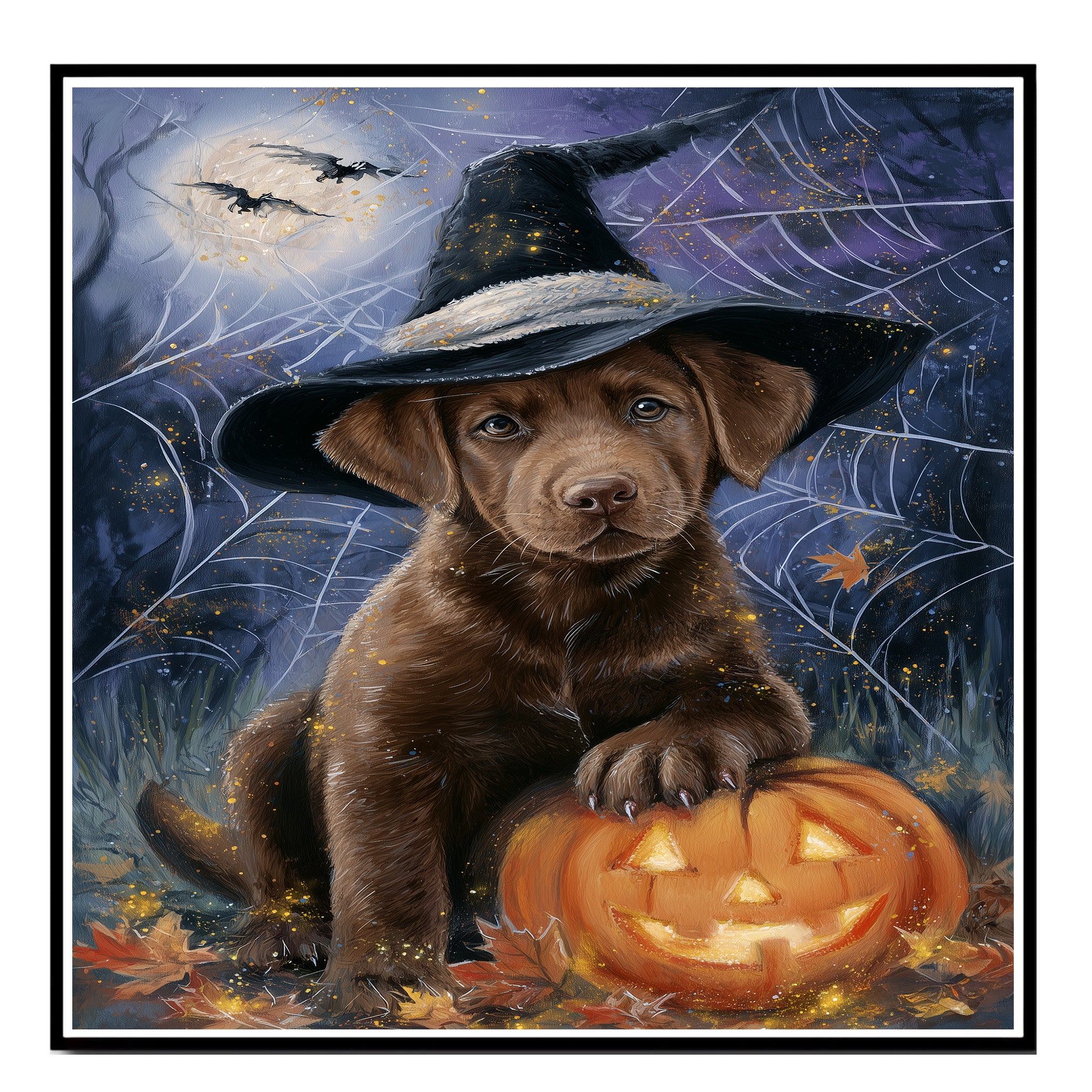 Chesapeake Bay Retriever Halloween Wall Prints Decorations for Yard Party House Décor for Dad's Birthday on Ready to Hang 1.5" Thick Canvas Wrap, Floating Framed Canvas, Flat Rolled Canvas