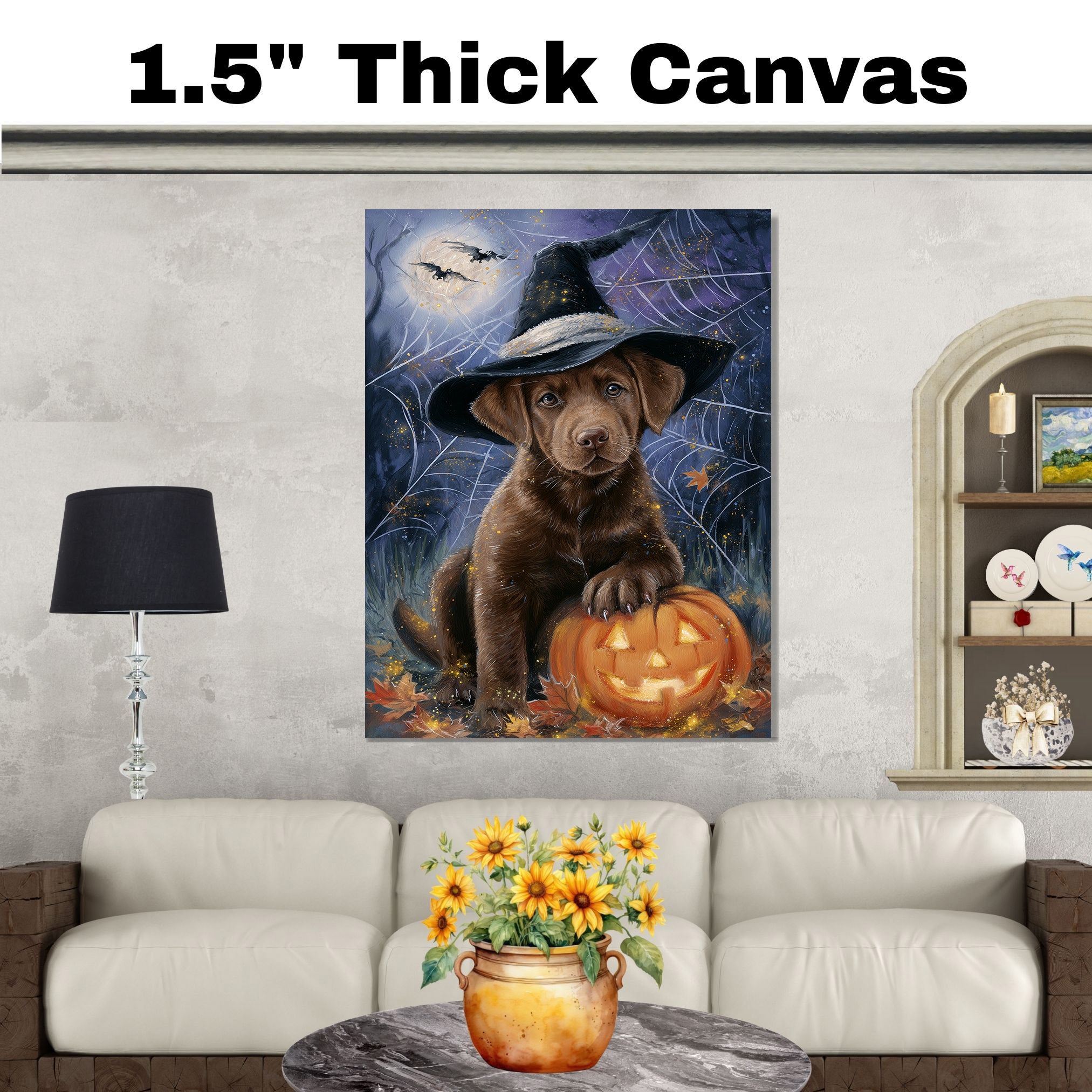 Chesapeake Bay Retriever Halloween Wall Prints Decorations for Yard Party House Décor for Dad's Birthday on Ready to Hang 1.5" Thick Canvas Wrap, Floating Framed Canvas, Flat Rolled Canvas