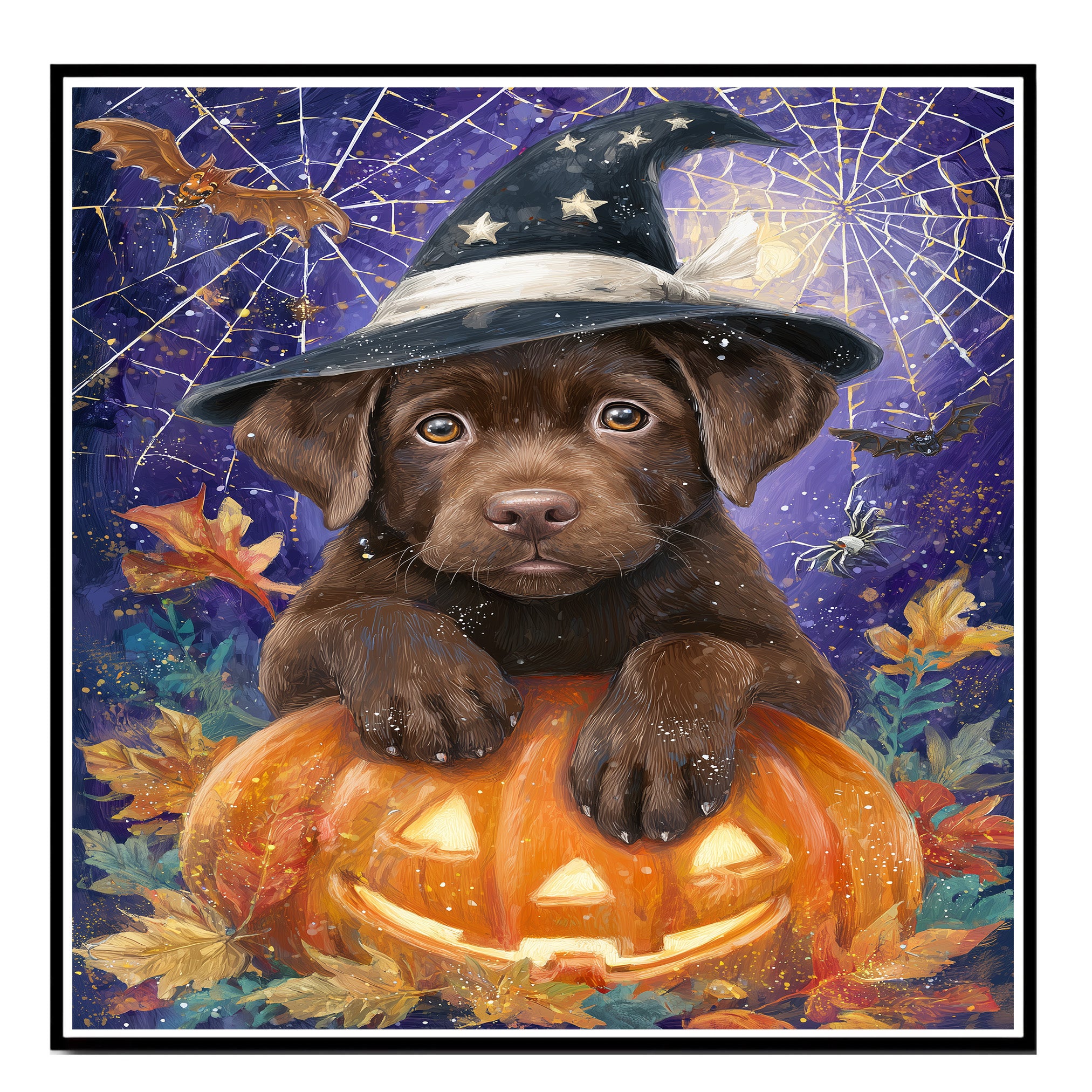 Chocolate Labrador Puppy Halloween Canvas Canvas for Holiday Home Wall Décor Gifts for Lab Moms Bedroom  on Ready to Hang 1.5" Thick Canvas Wrap, Floating Framed Canvas, Flat Rolled Canvas