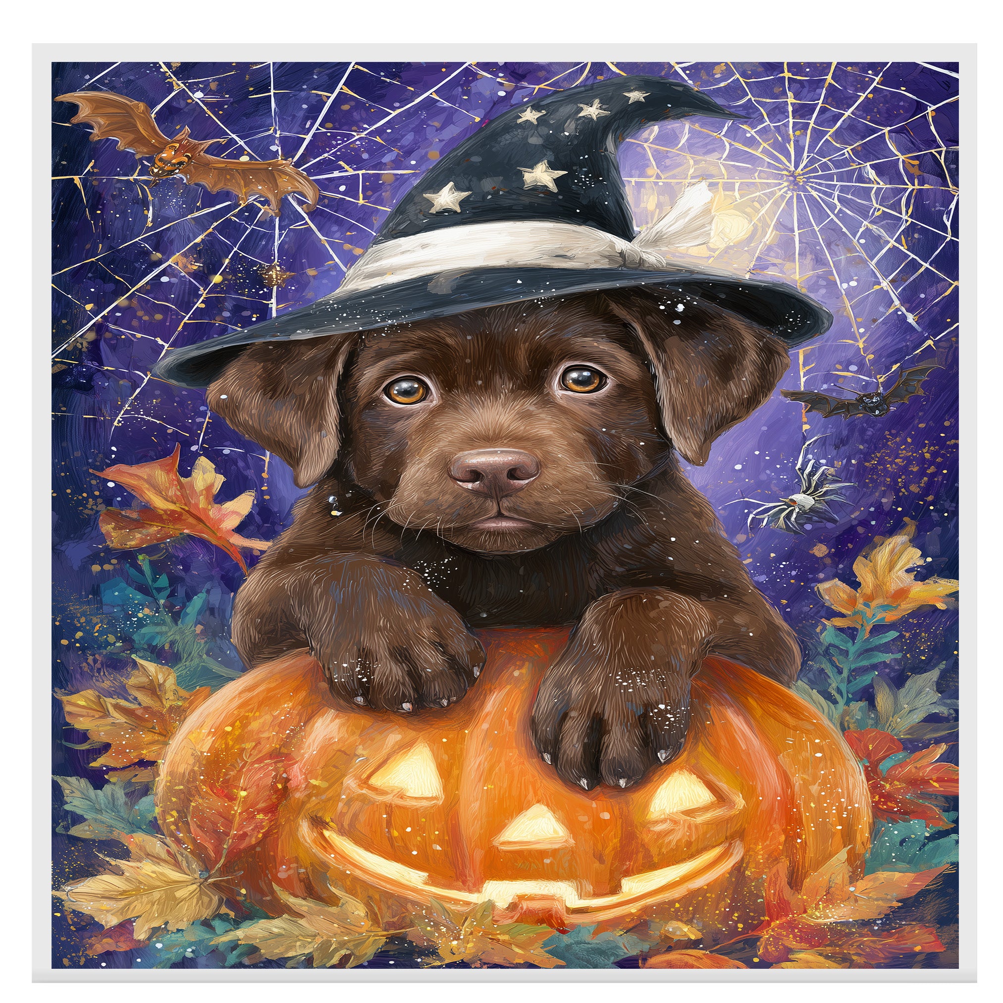 Chocolate Labrador Puppy Halloween Canvas Canvas for Holiday Home Wall Décor Gifts for Lab Moms Bedroom  on Ready to Hang 1.5" Thick Canvas Wrap, Floating Framed Canvas, Flat Rolled Canvas
